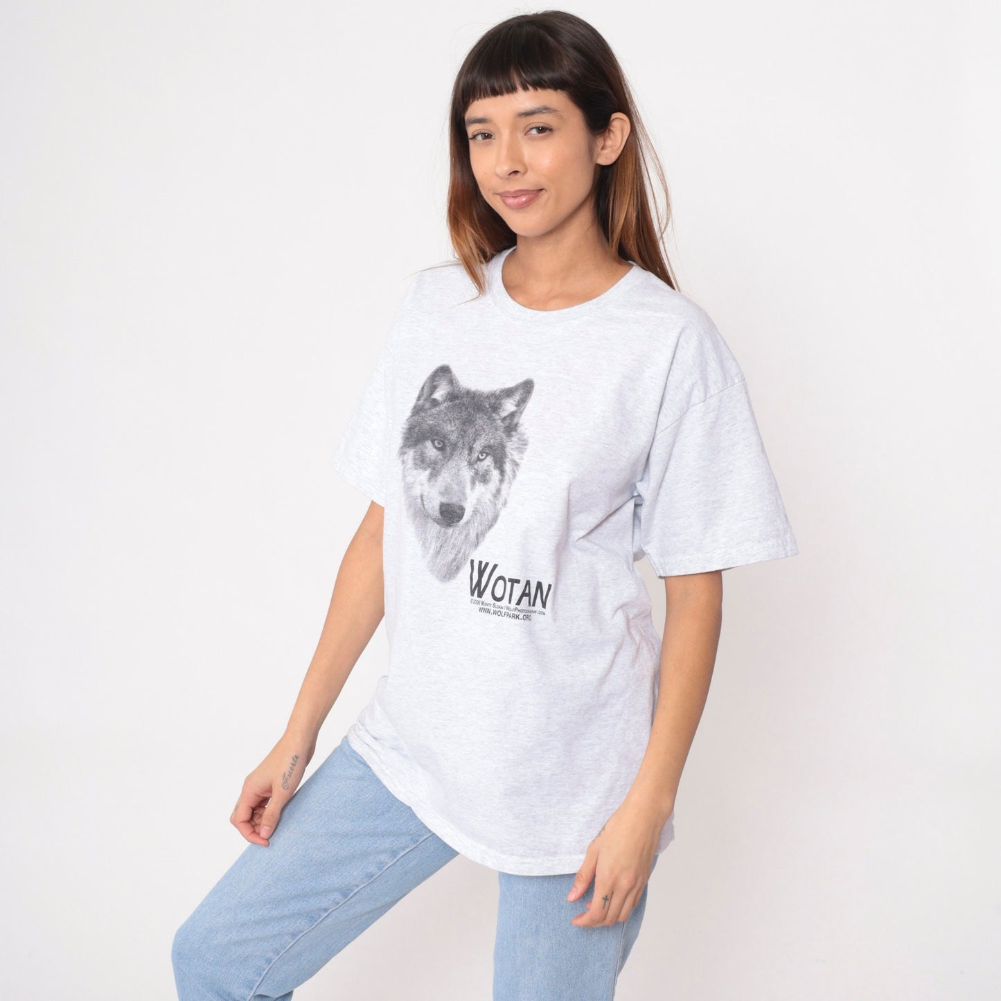 00s Wotan Wolf Park Battleground Indiana Graphic Tee Heather Grey Large
