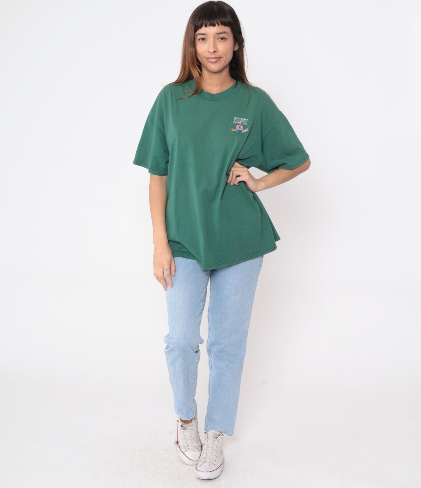 90s Teddy Bears Children Center Embroidered T-Shirt Green Cotton Tee Extra Large XL