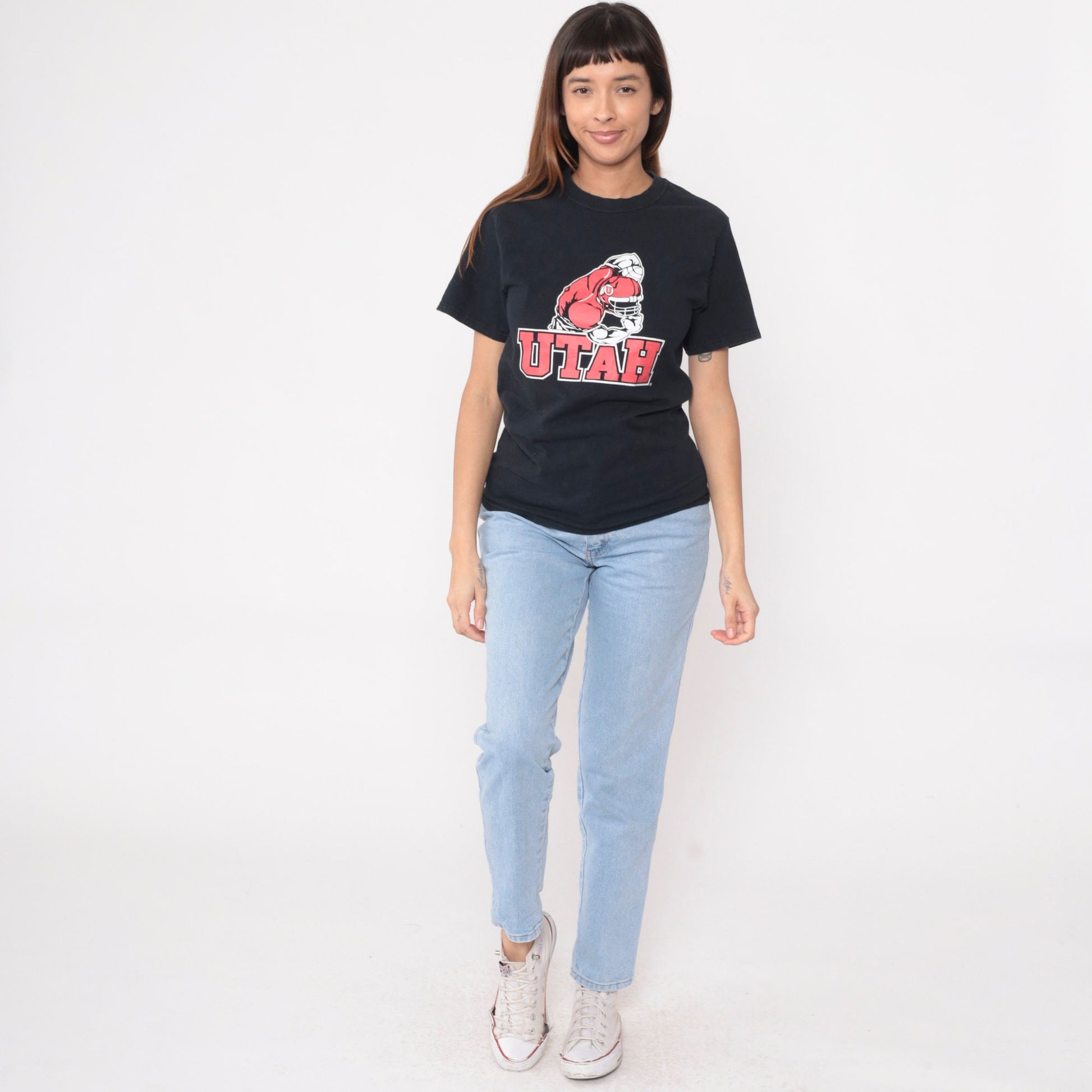 Y2K University of Utah Football Graphic Tee Black Cotton Small S