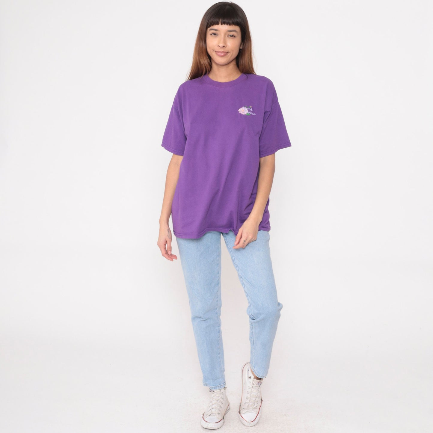 North Dakota Prairie Rose Embroidered Graphic Tee Purple 1990s Extra Large