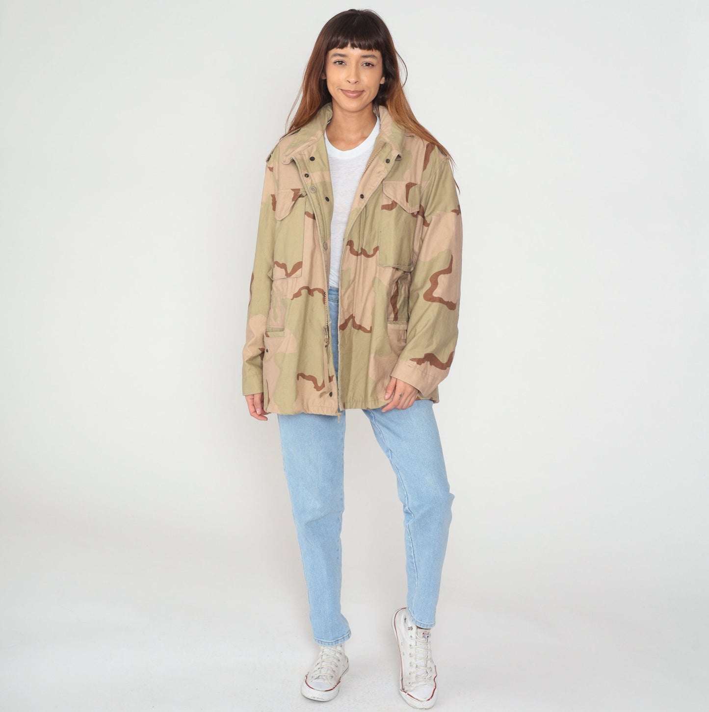 90s Camouflage Hooded Jacket Cargo Pockets Zip Snap Green Medium