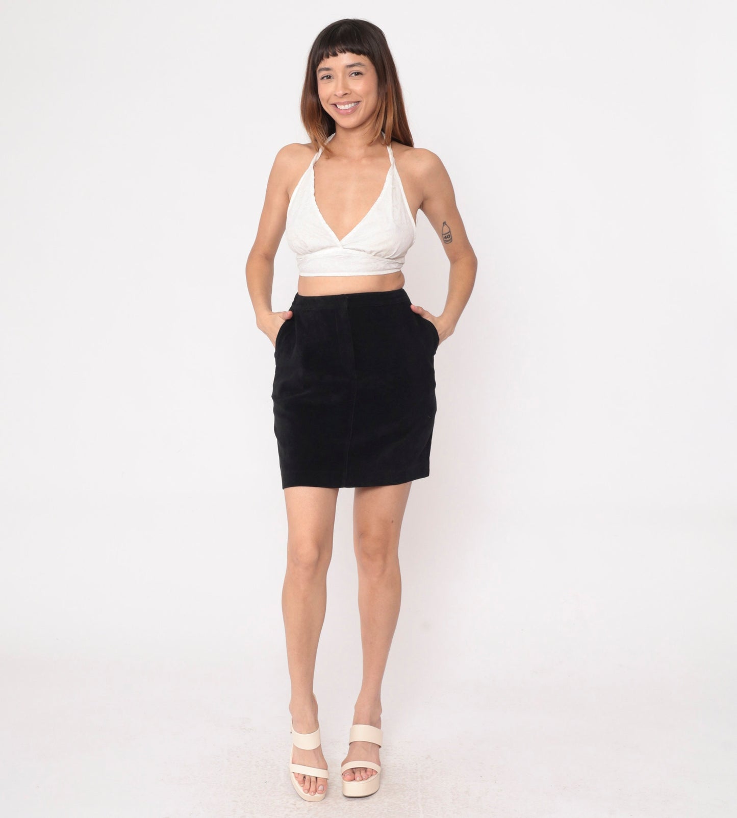 90s Black Mini Skirt High Waisted Pencil Zip Front Small