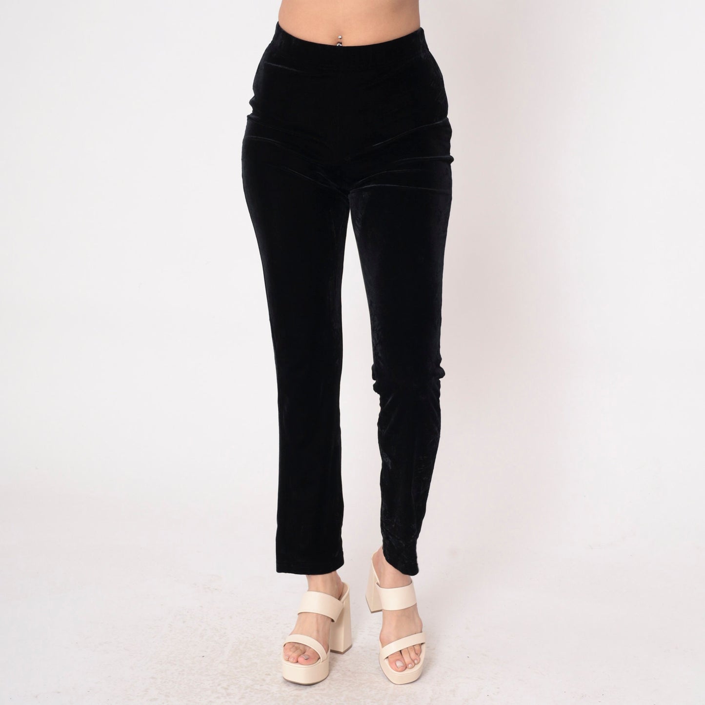 90s Black Velvet Bootcut Pants High Waist Stretch Velour Small
