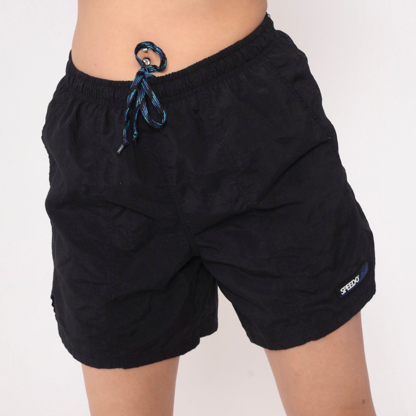 90s Speedo Black Swim Trunks Drawstring Waist Men's Small S