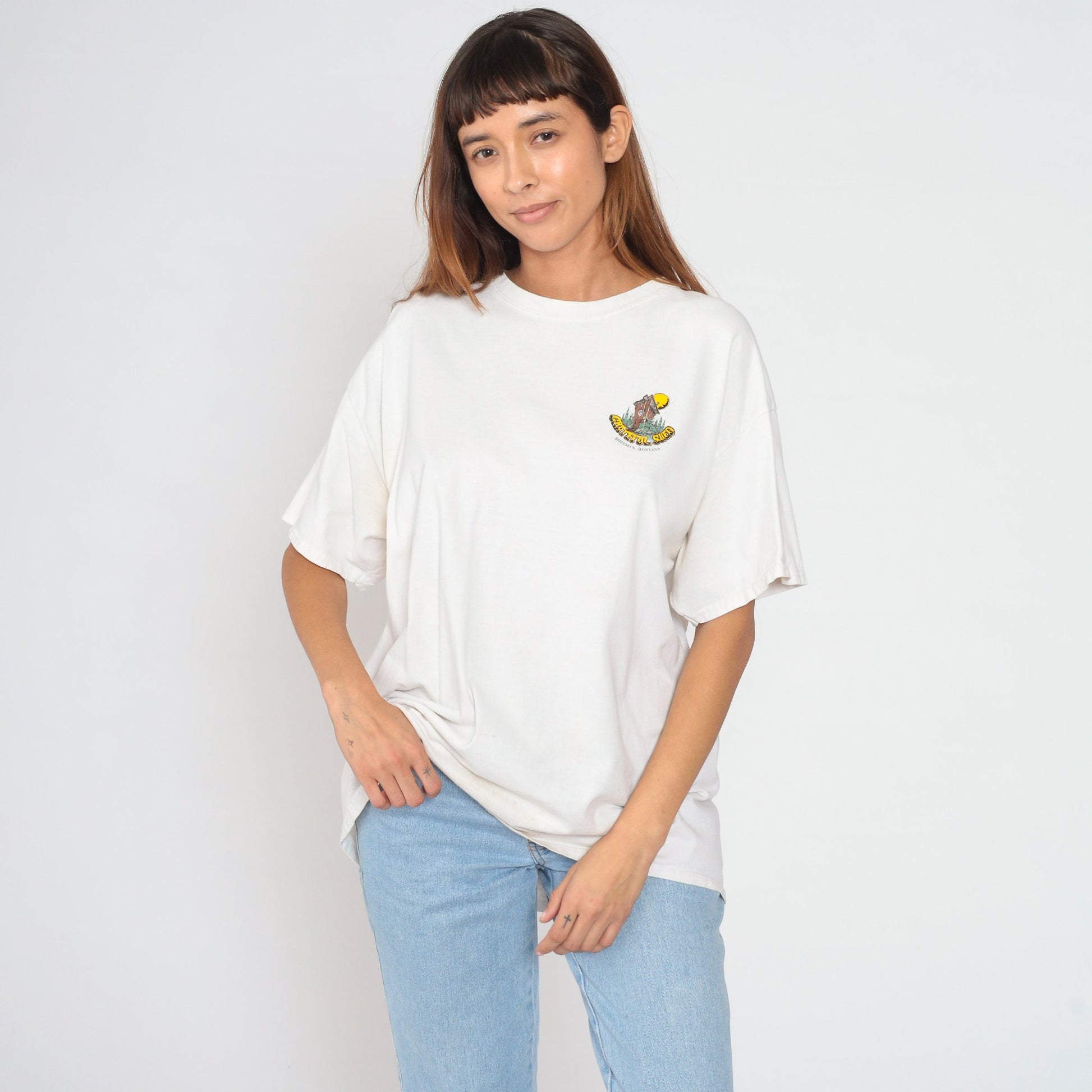 Y2K Grateful Shed Bozeman Montana Graphic T-Shirt White Cotton Extra Large XL