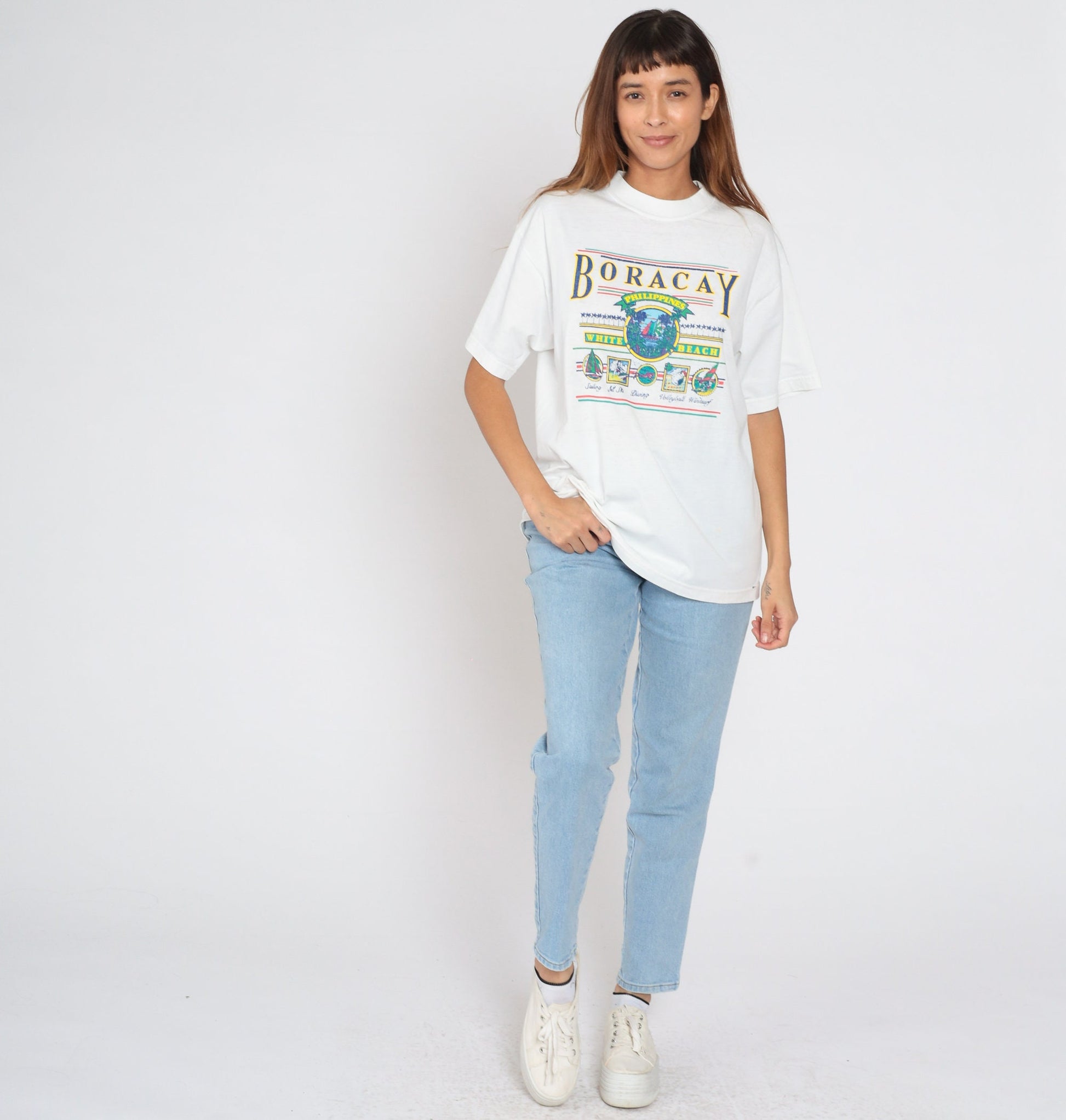 90s Boracay Philippines Swaze Graphic T-Shirt Sailboat Cotton Extra Large