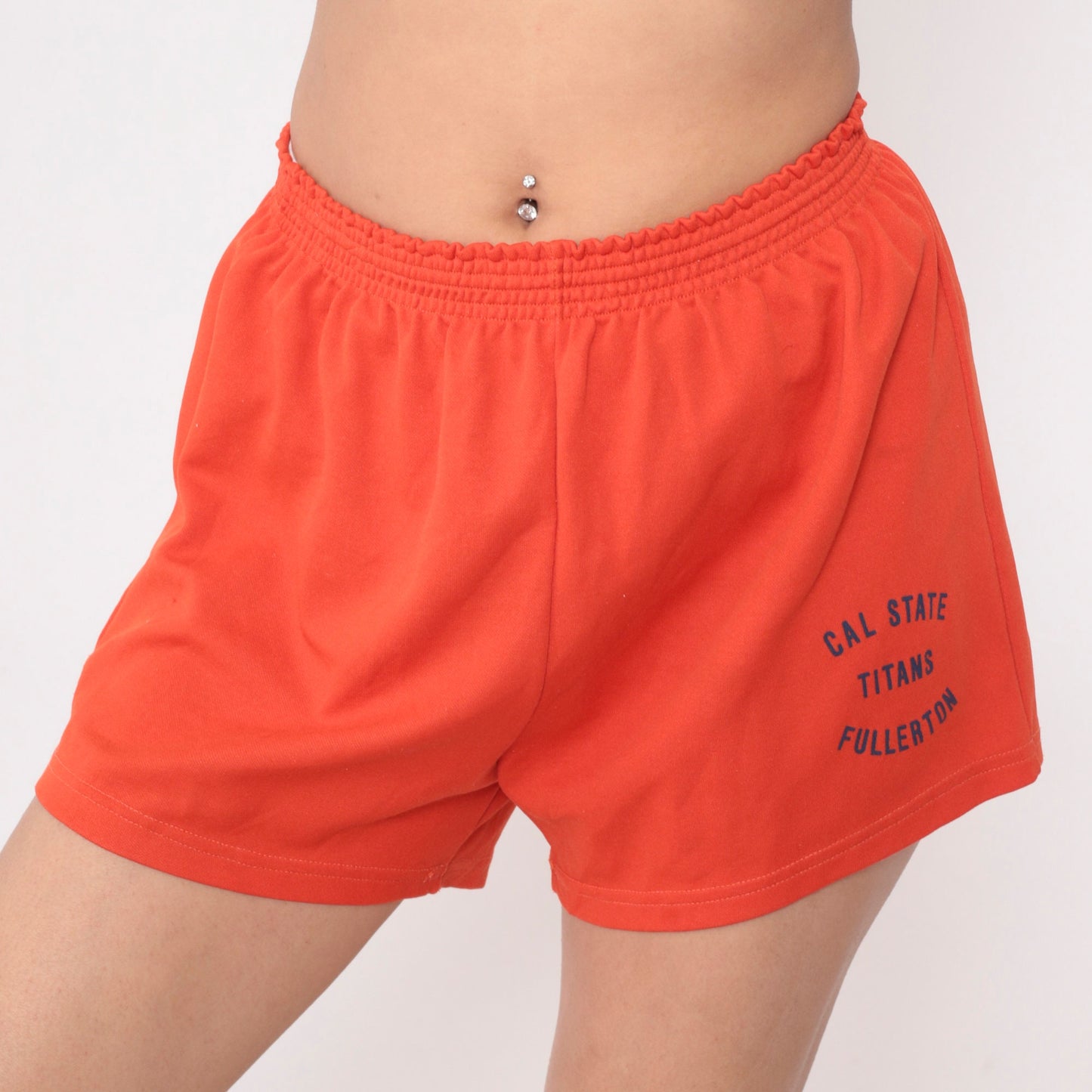 Cal State Fullerton Titans Orange Gym Shorts 80s Elastic Waist Small Medium