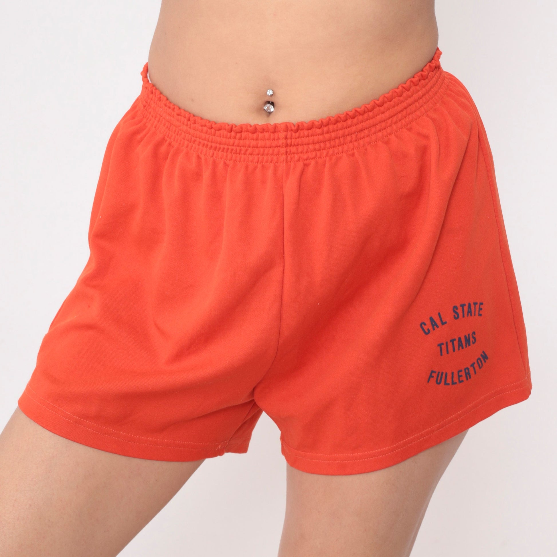 Cal State Fullerton Titans Orange Gym Shorts 80s Elastic Waist Small Medium