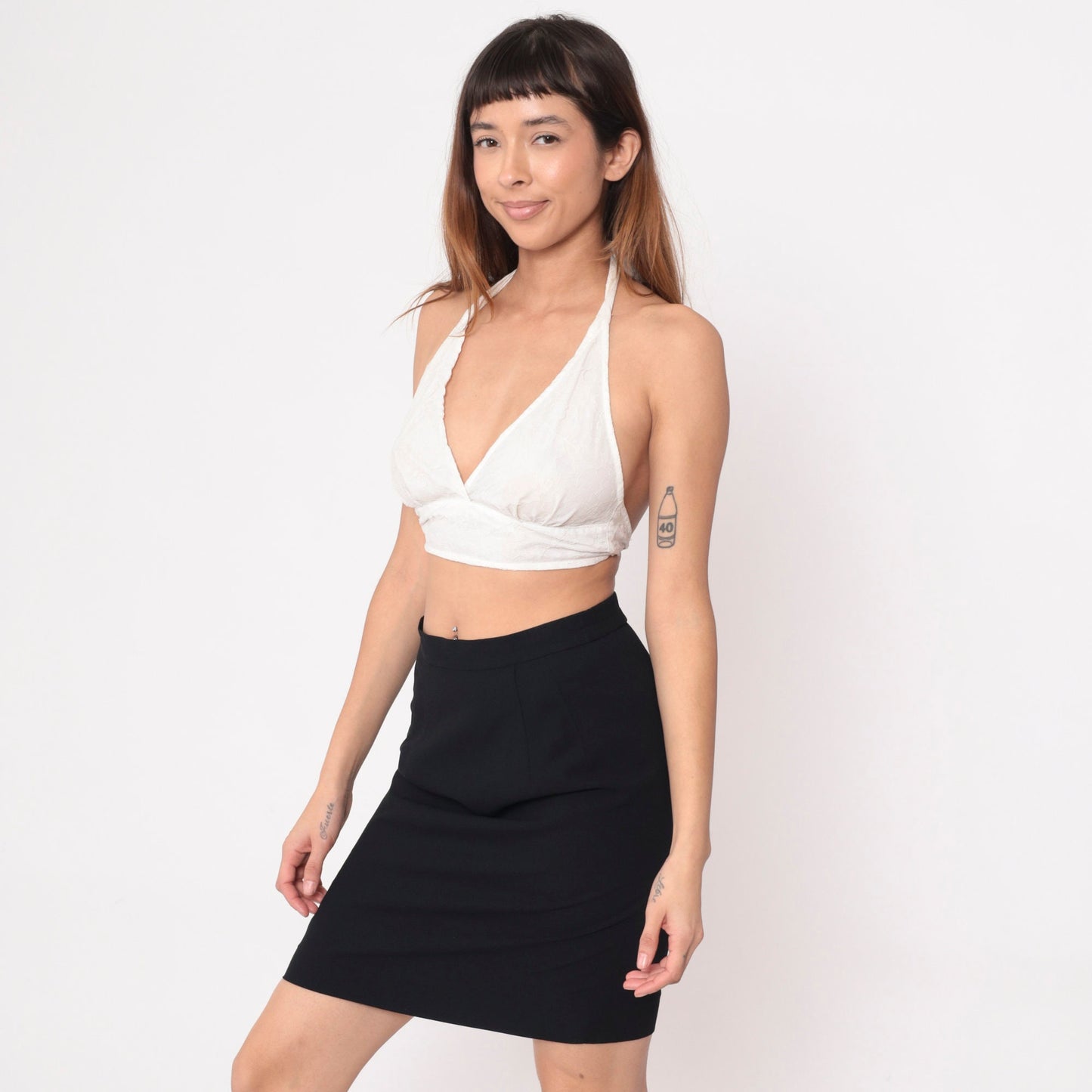 90s Black Mini Pencil Skirt High Waist Straight Cut Medium 8