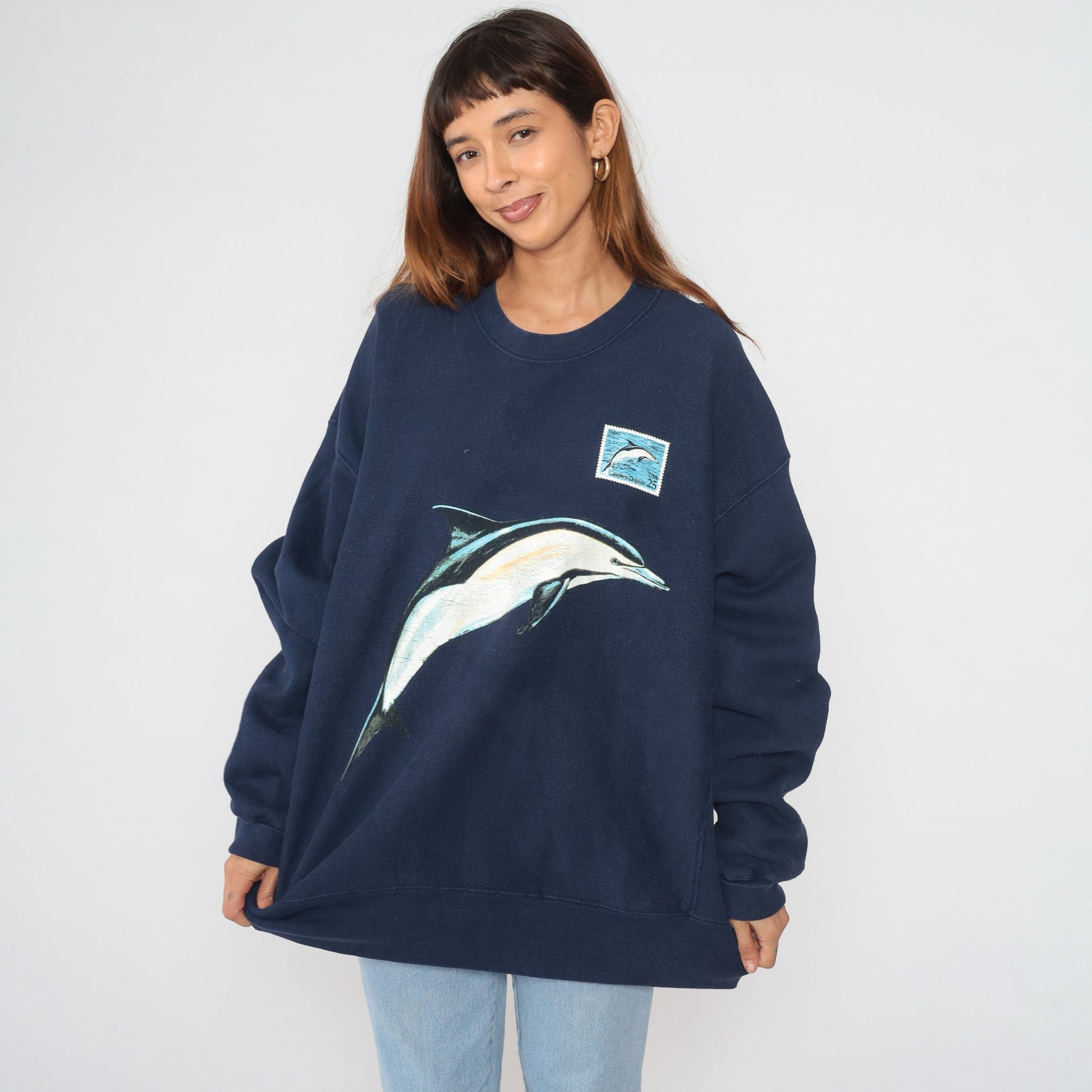 90s Lee Dolphin Graphic Sweatshirt Navy Blue Crewneck XXL