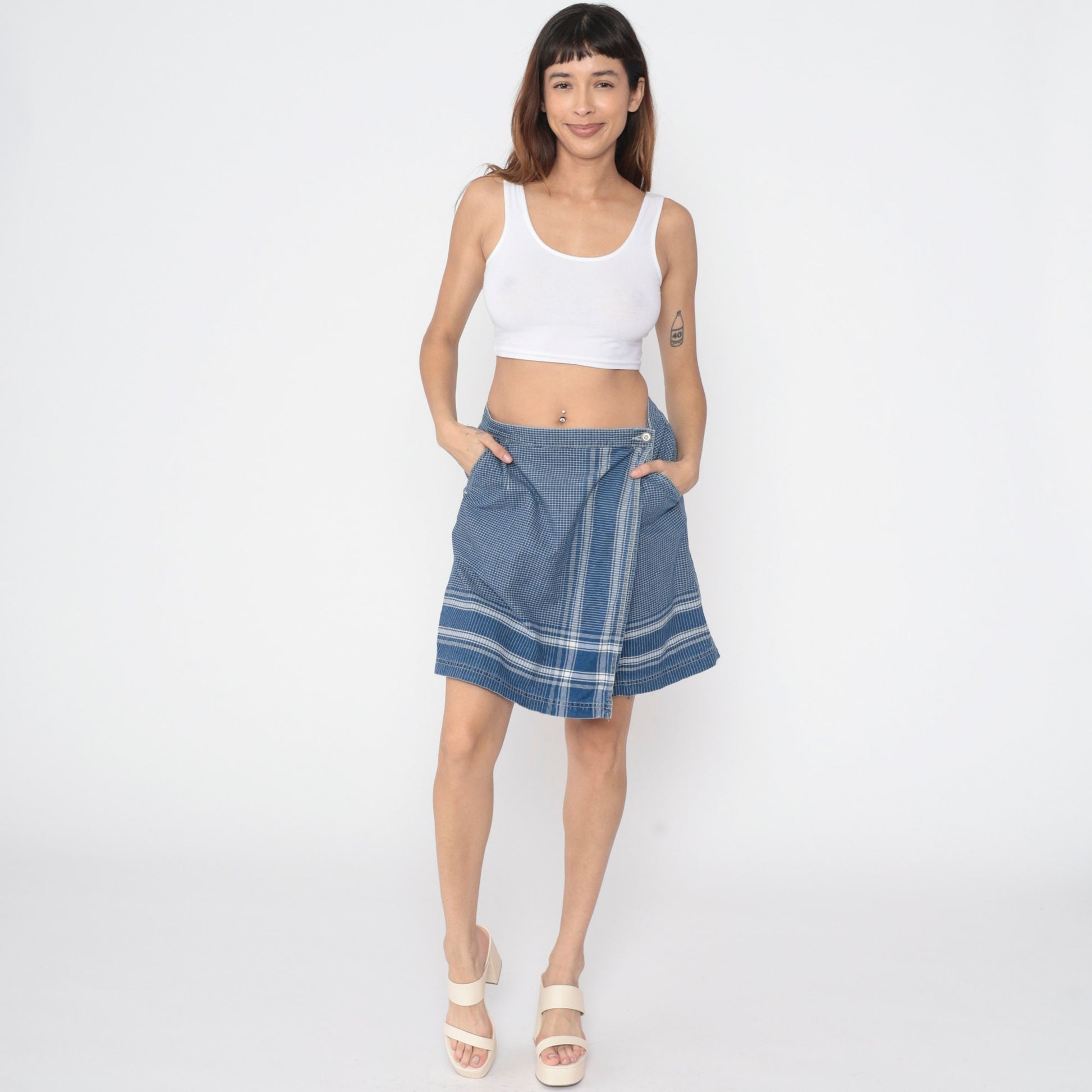 90s Liz Claiborne Blue Checkered Wrap Skort Cotton High Waisted Large