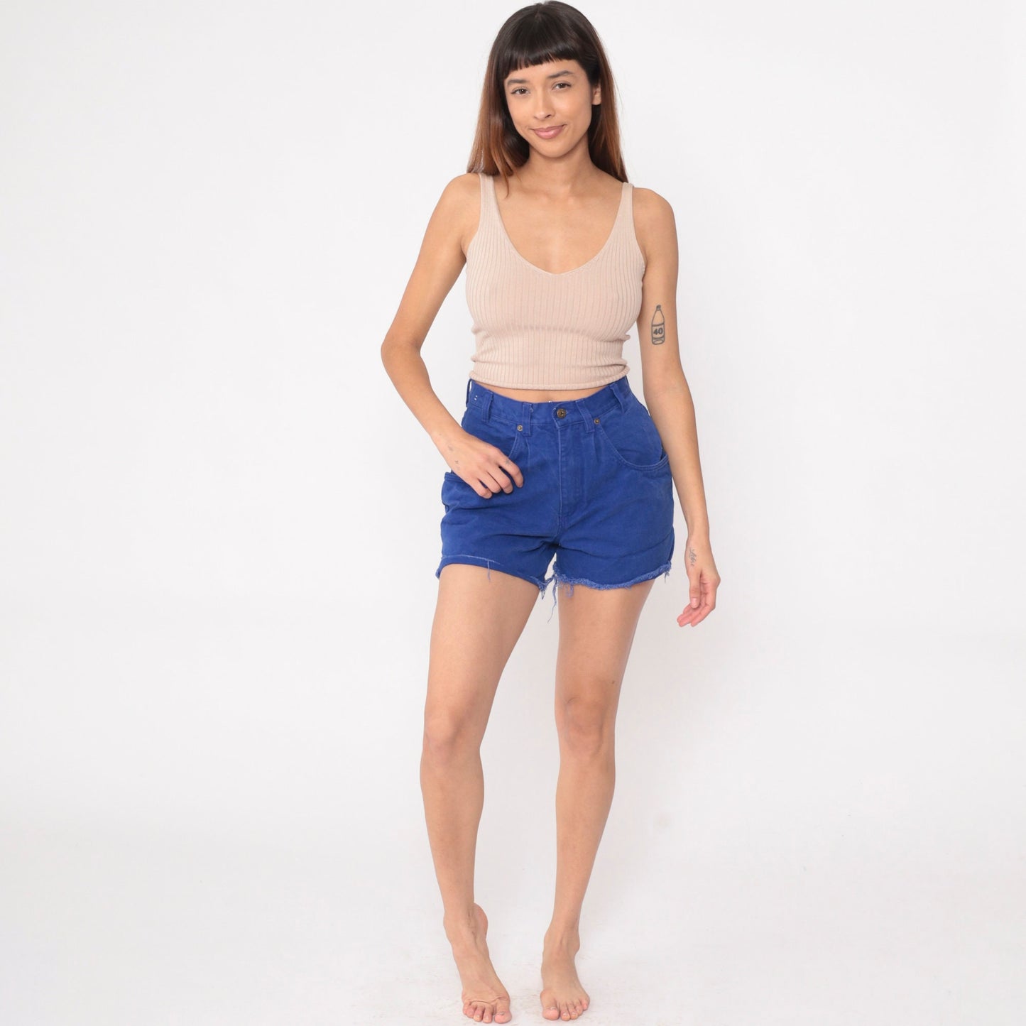 90s Royal Blue Denim Cutoff Shorts High Waisted Frayed Hem Small