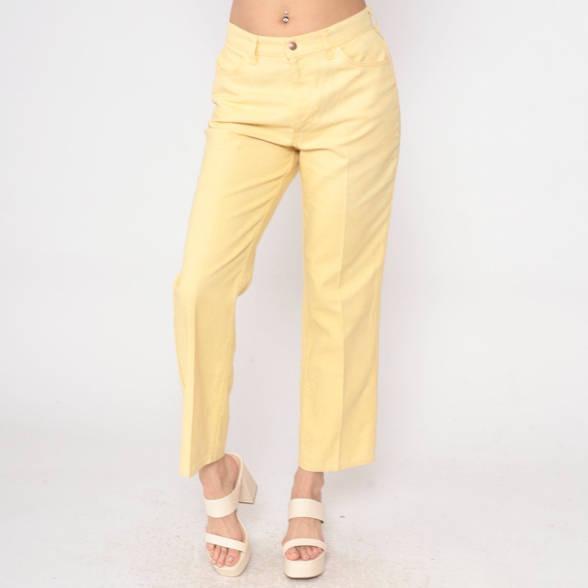 80s Levi's High Waist Straight Leg Trousers Light Yellow Medium 8