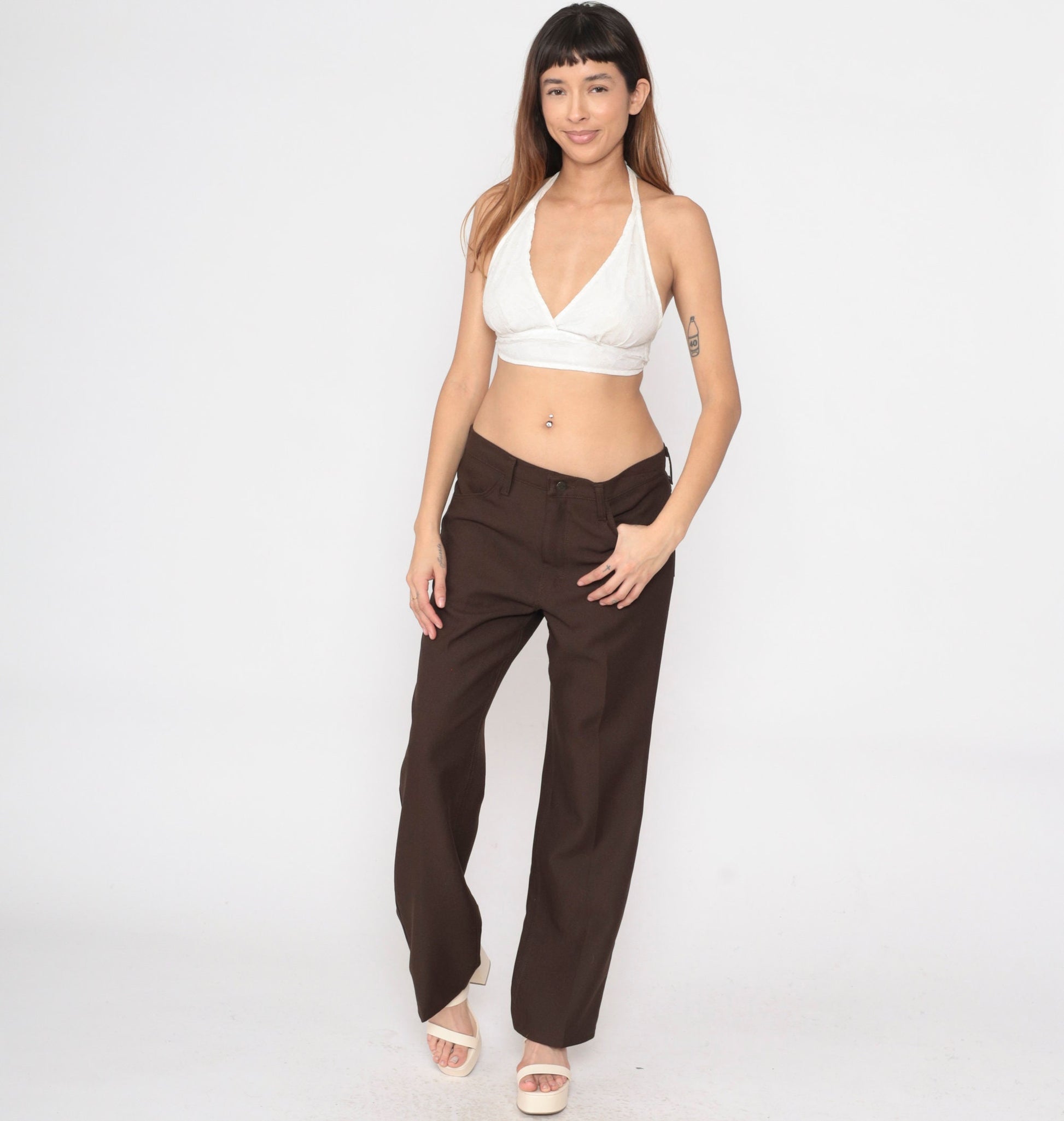 70s Wrangler Straight Leg Pants Brown High Rise Men's 34x30