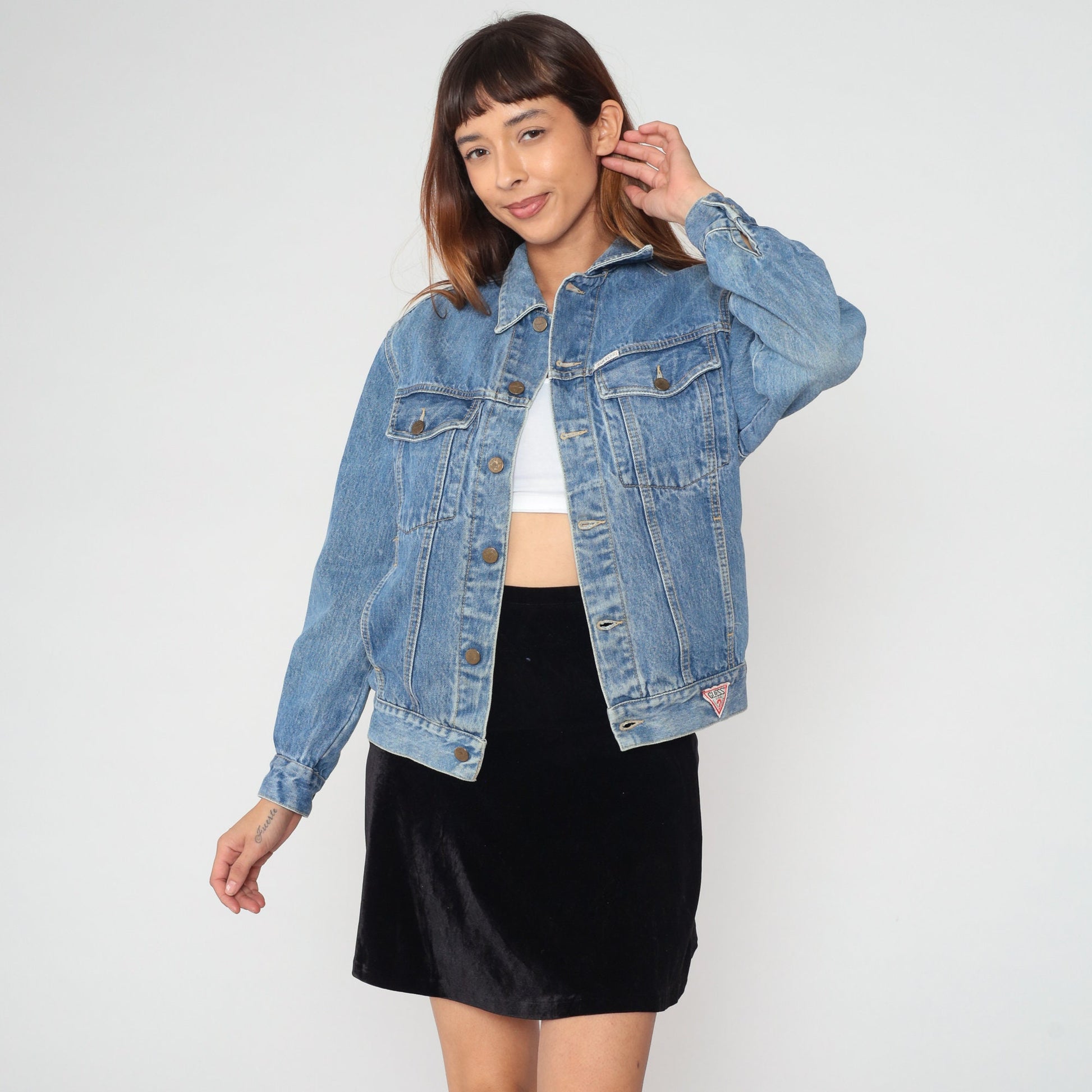 90s Guess Georges Marciano Denim Jacket Blue Button-Up Small S