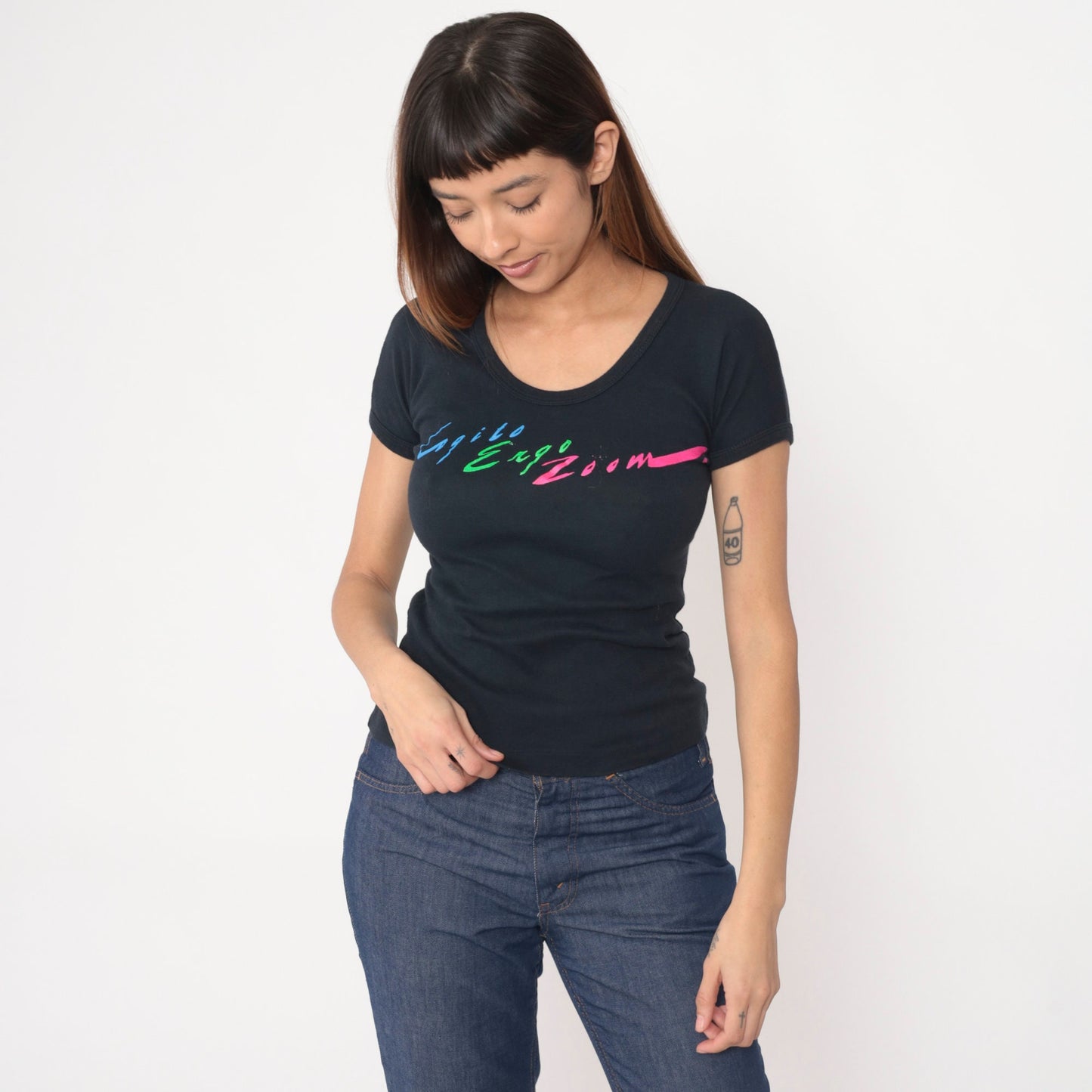 80s Cogito Ergo Zoom Black Graphic T-Shirt Cotton Single Stitch Small
