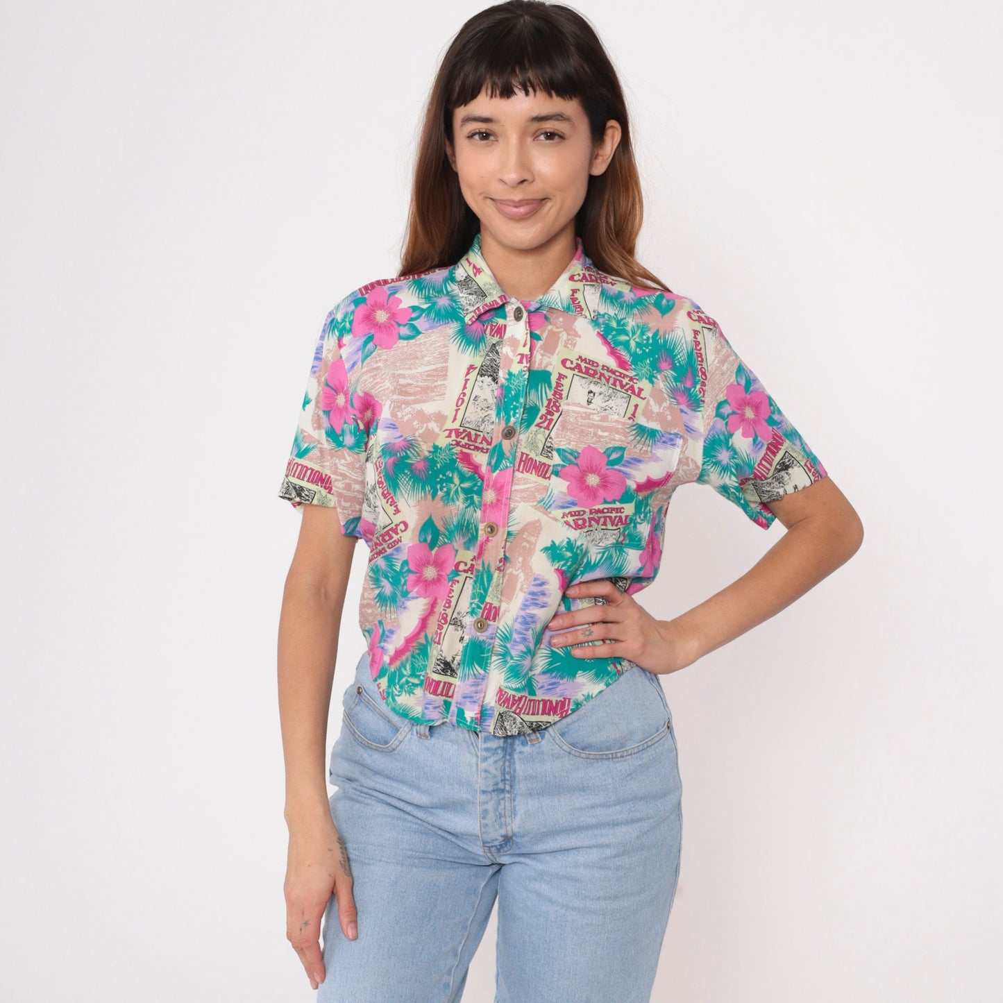 90s Duke Kahanamoku Mid-Pacific Carnival Honolulu Tropical Button Up Shirt Extra Small