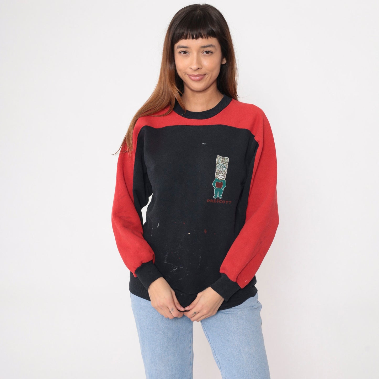 90s Hawaiian Gods Prescott Sweatshirt Black Red Paint Splatter Graphic Medium