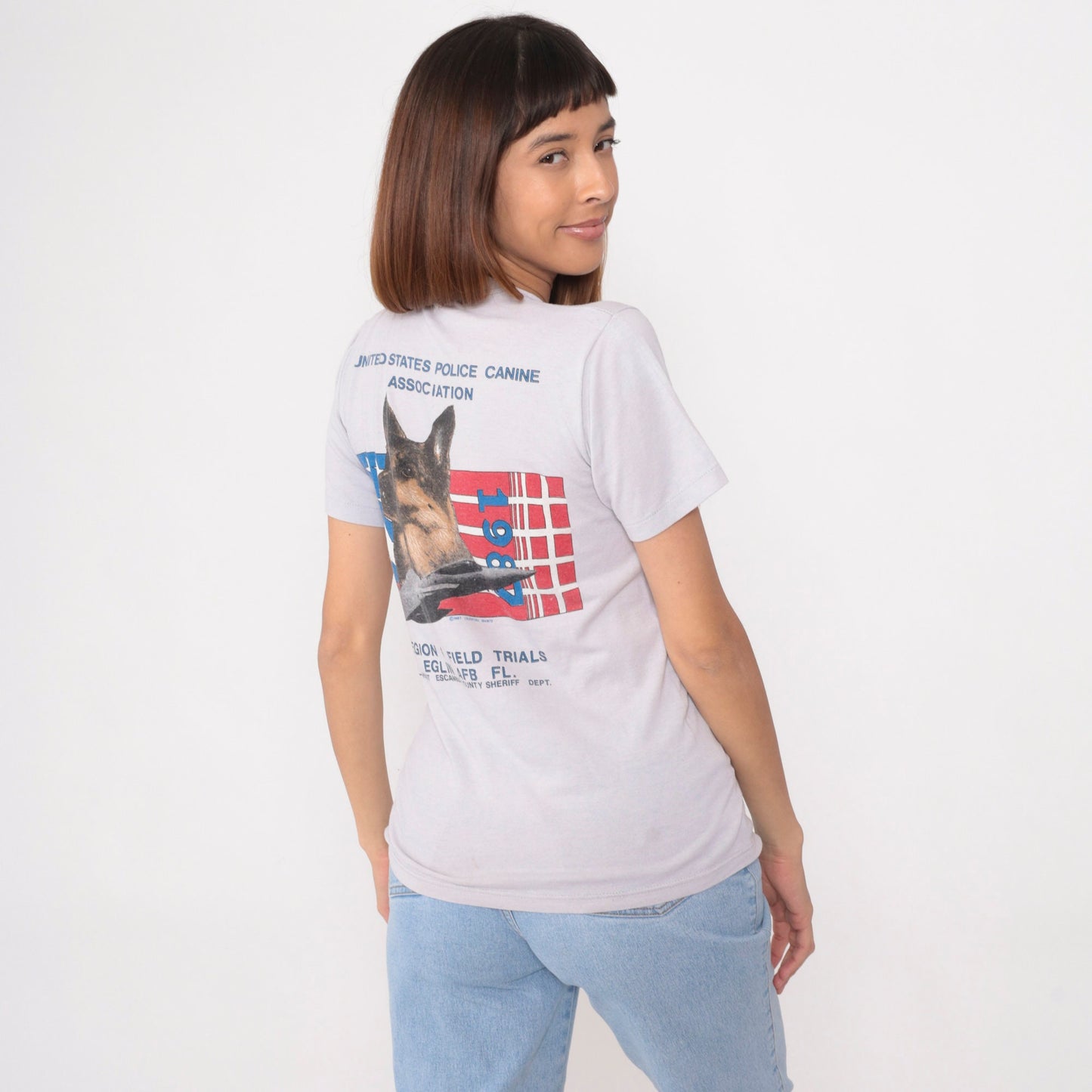 1987 Police Canine Association Graphic T-Shirt Grey Single Stitch Small