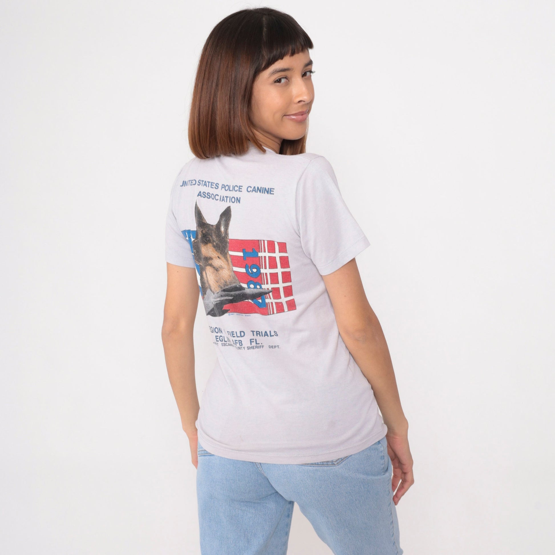 1987 Police Canine Association Graphic T-Shirt Grey Single Stitch Small