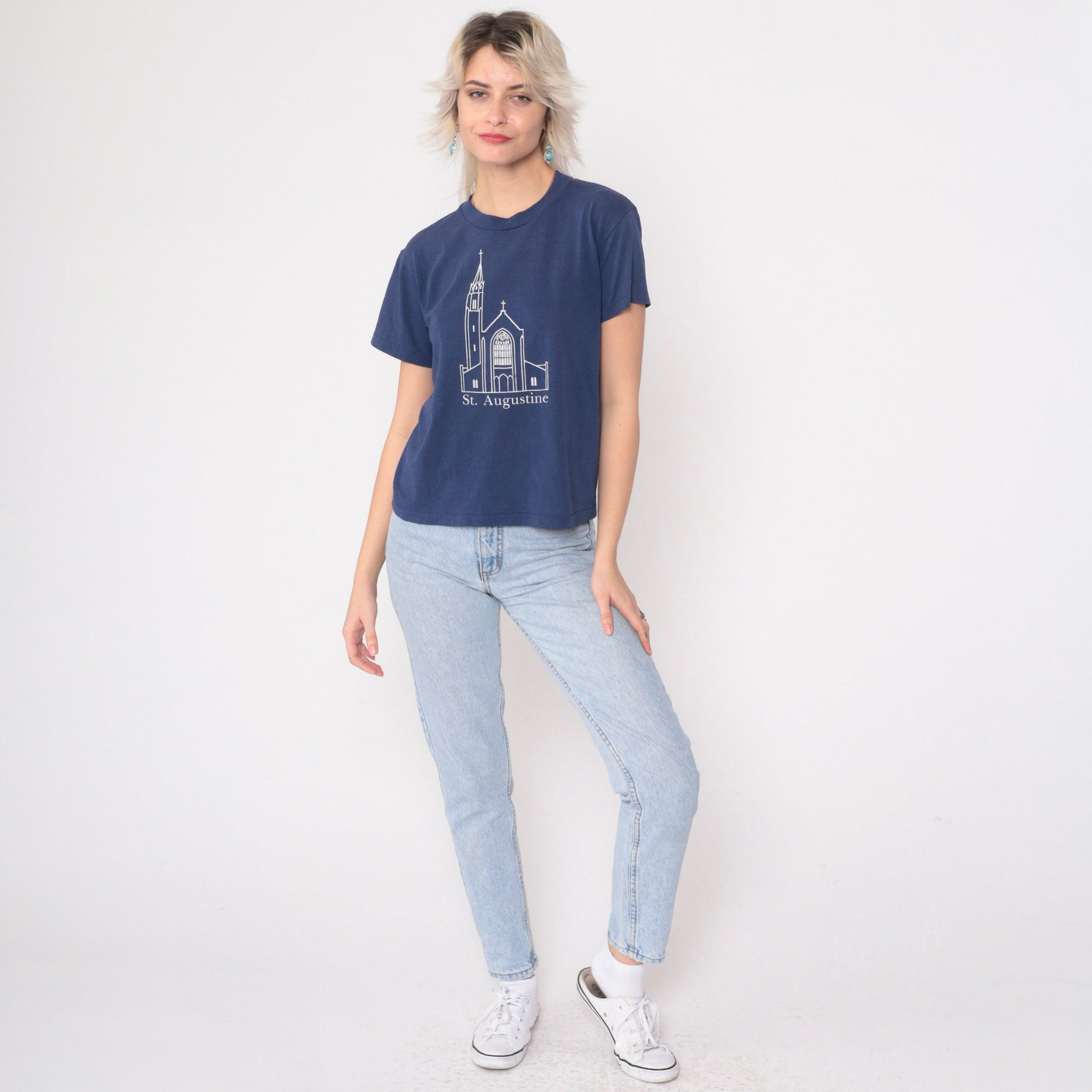 90s St. Augustine Catholic Church Culver City Graphic Tee Navy Small
