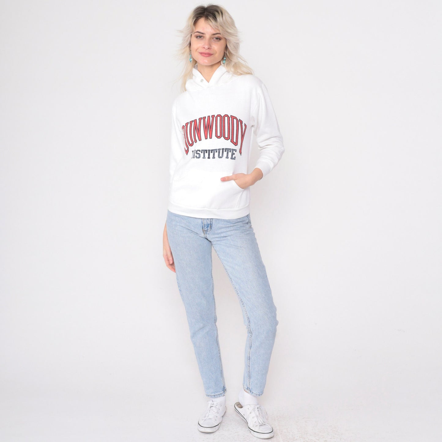 80s Dunwoody Institute Minneapolis Hooded Sweatshirt White College XXS