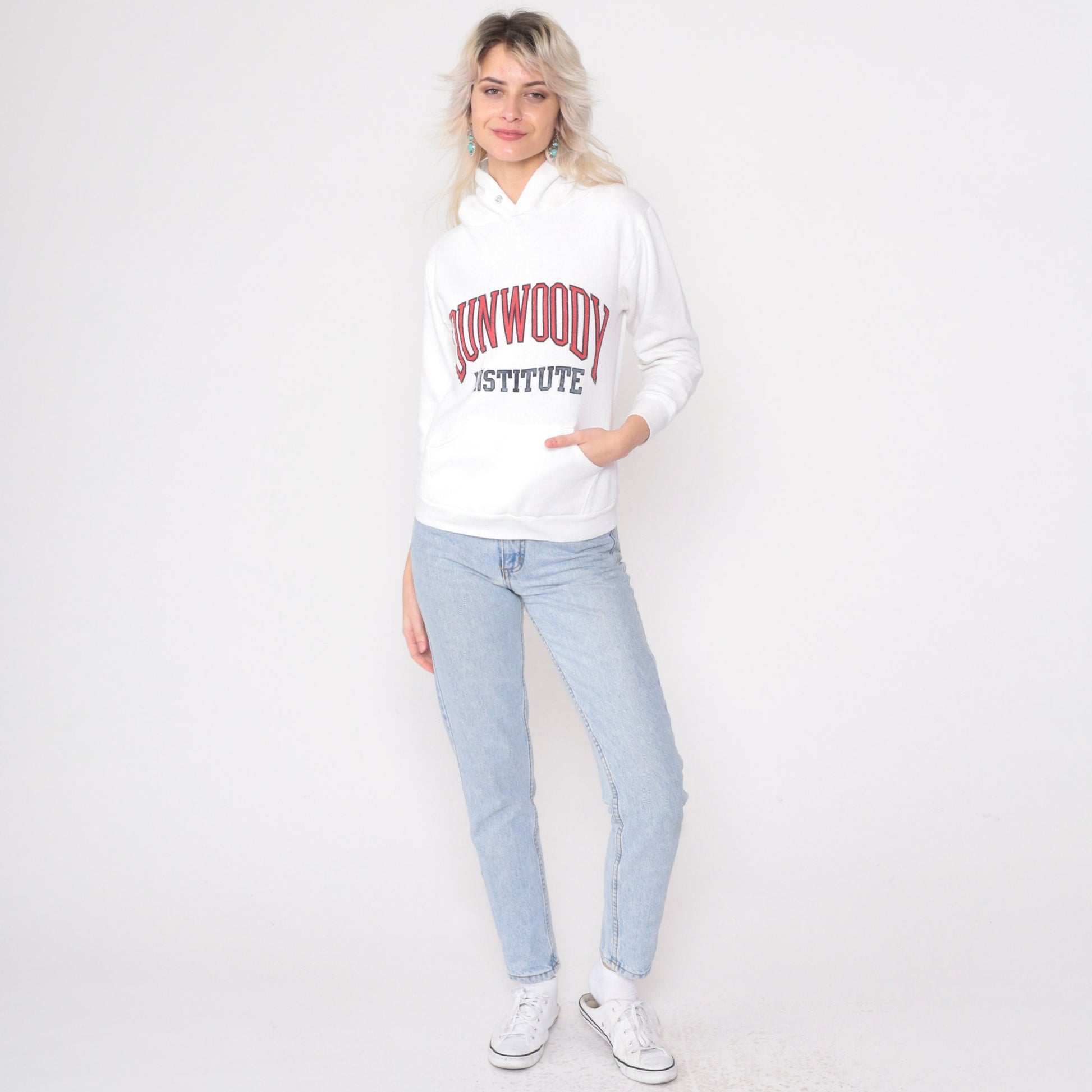 80s Dunwoody Institute Minneapolis Hooded Sweatshirt White College XXS