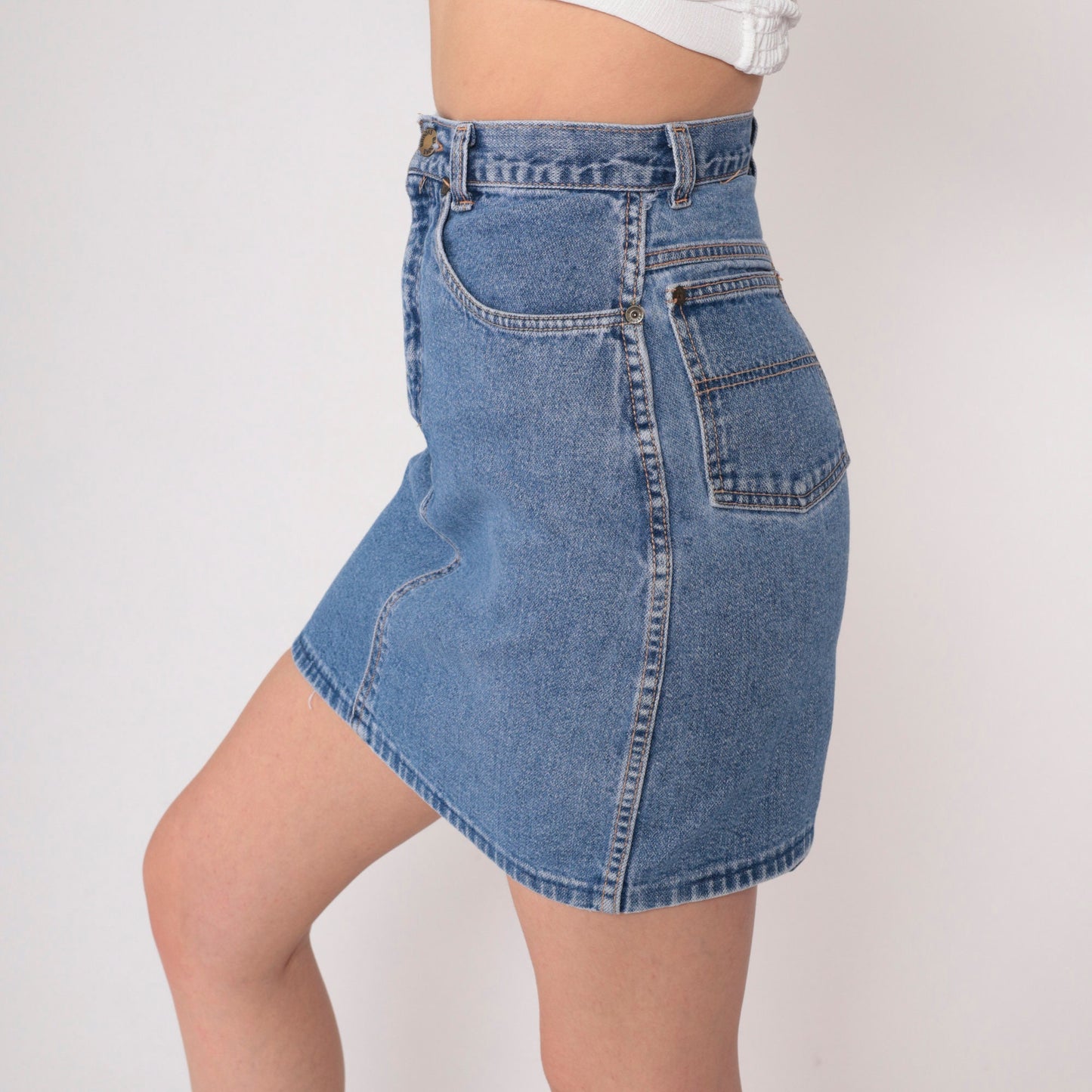90s Brooks Rugged Wear Denim Mini Skirt High Waisted Pencil Blue Extra Small