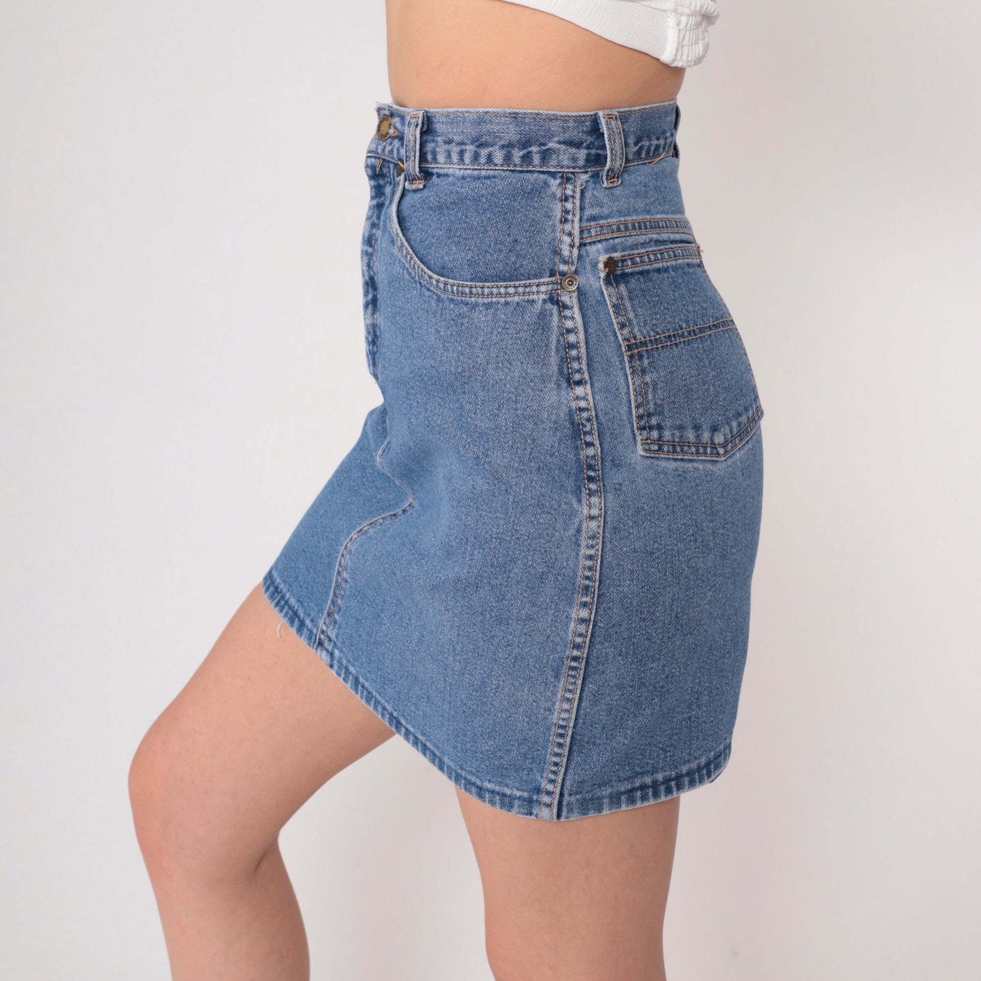 90s Brooks Rugged Wear Denim Mini Skirt High Waisted Pencil Blue Extra Small