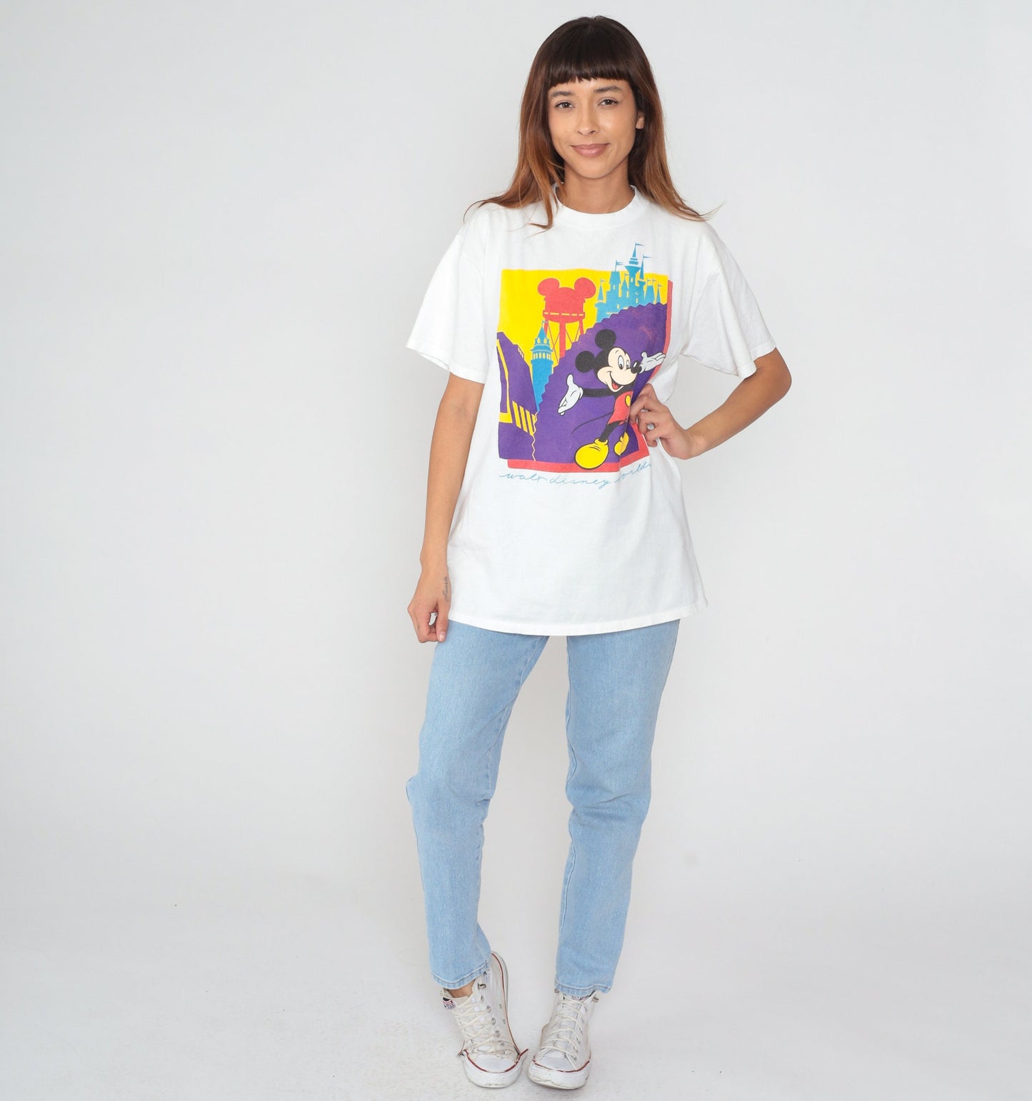 90s Walt Disney World Mickey Mouse Graphic T-Shirt White Cotton Large L