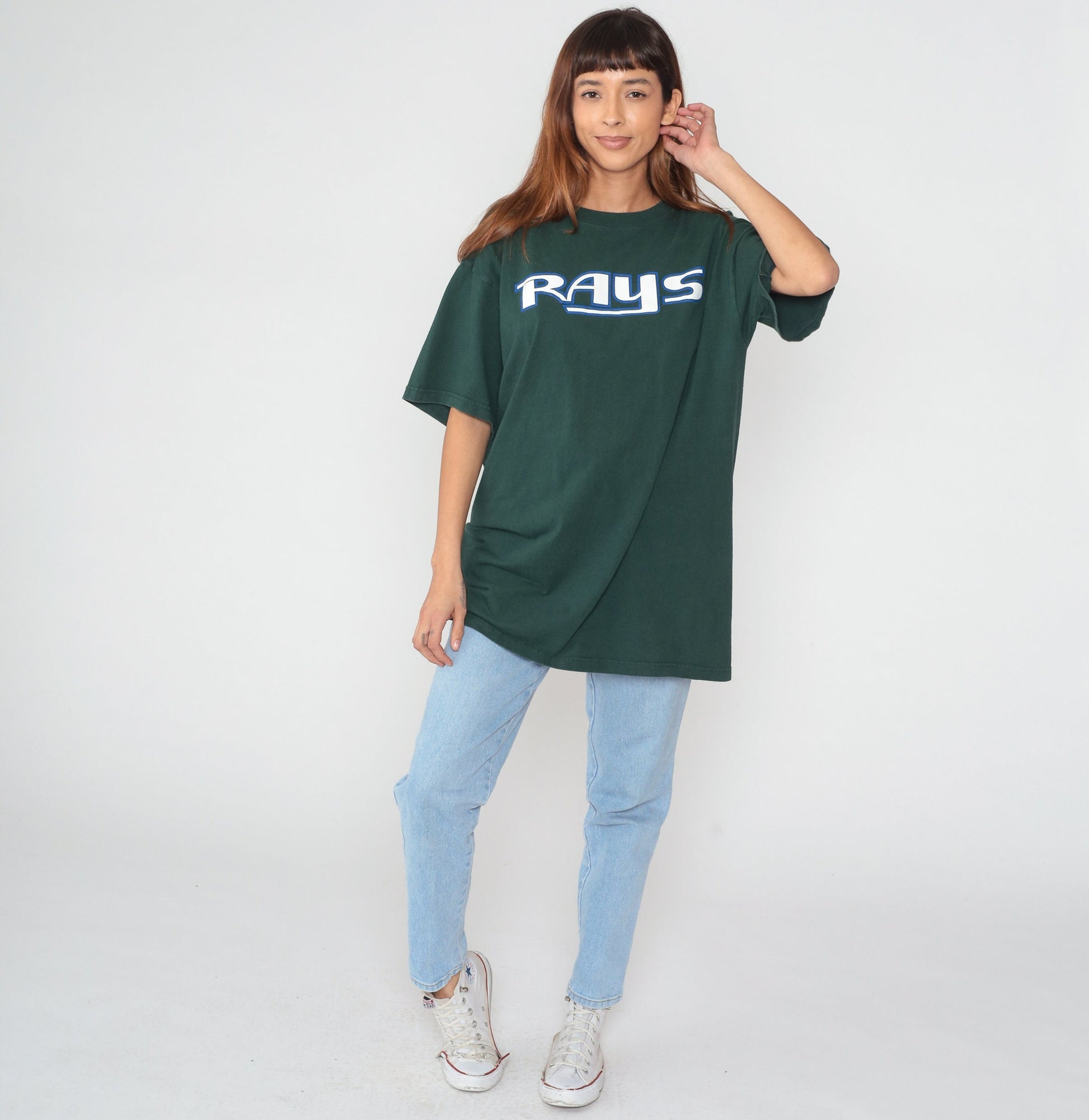 90s Tampa Bay Rays MLB Graphic T-Shirt Green Cotton Baseball Tee Extra Large XXL