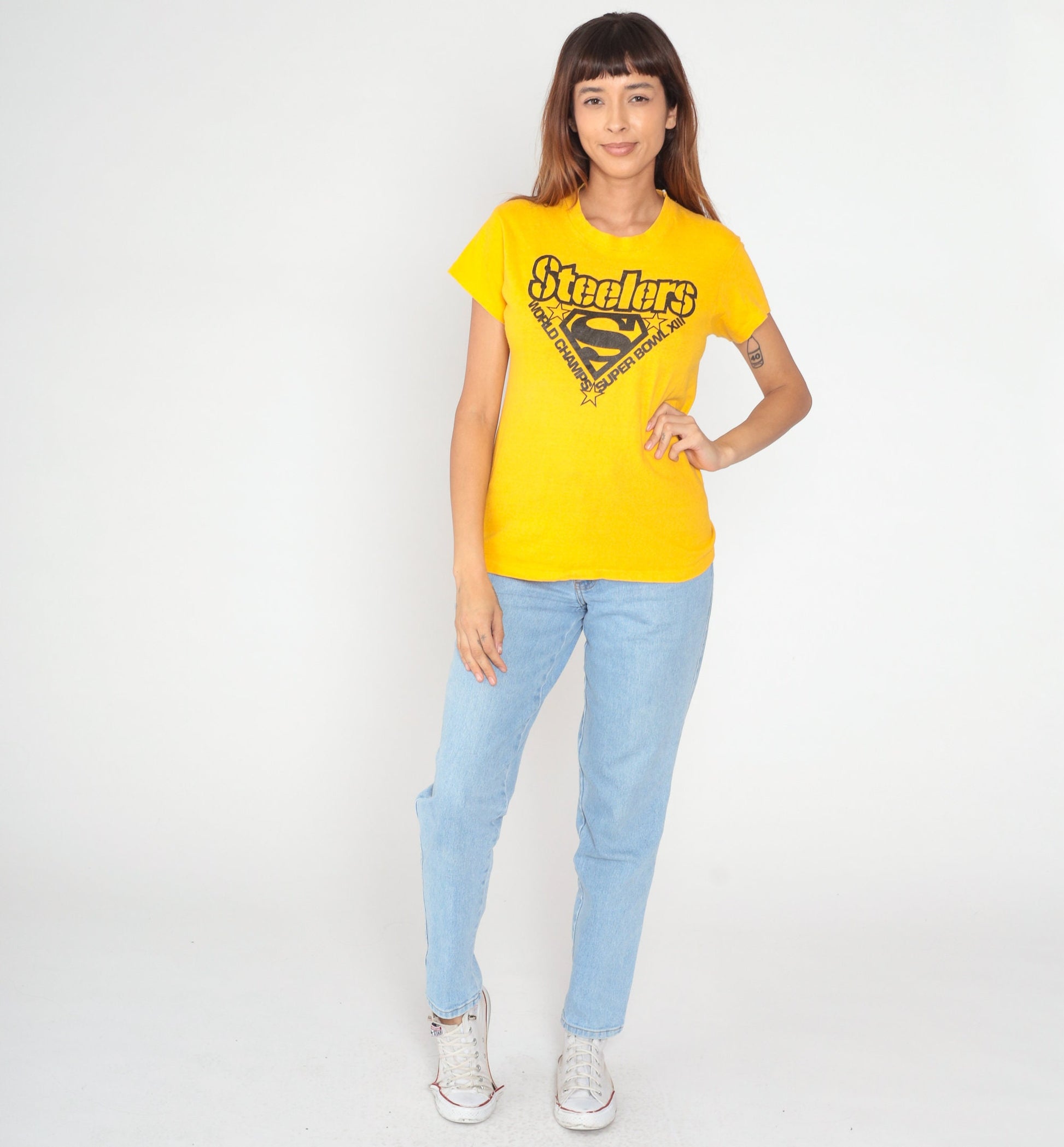 1980s Pittsburgh Steelers Super Bowl XIII Champions Graphic Tee Yellow Medium
