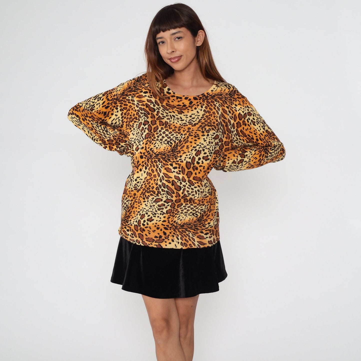 00s Cheetah Print Knit Sweater Long Sleeve Animal Print Top Large