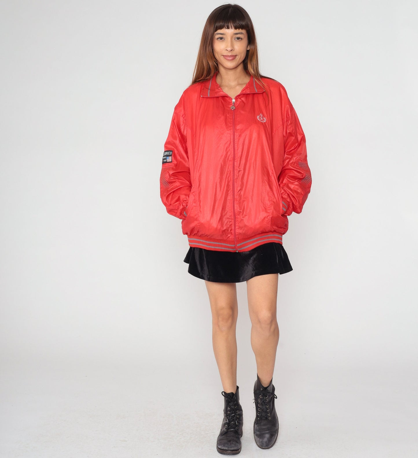 90s Sourico Bomber Jacket Red American Flag Olympics Spirit Zip Windbreaker XXL
