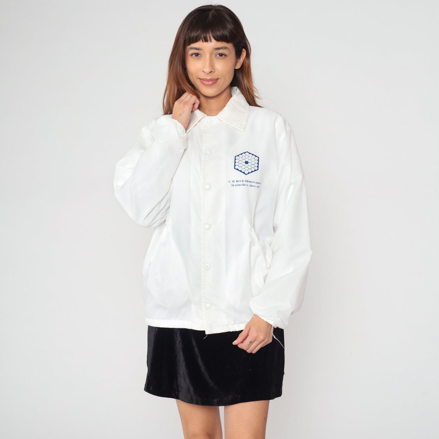 80s WM Keck Observatory Waimea Hawaii Windbreaker Jacket White Snap Small