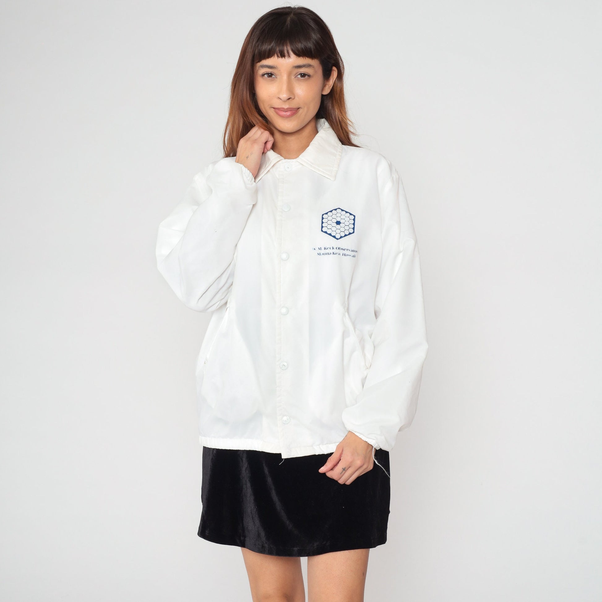 80s WM Keck Observatory Waimea Hawaii Windbreaker Jacket White Snap Small