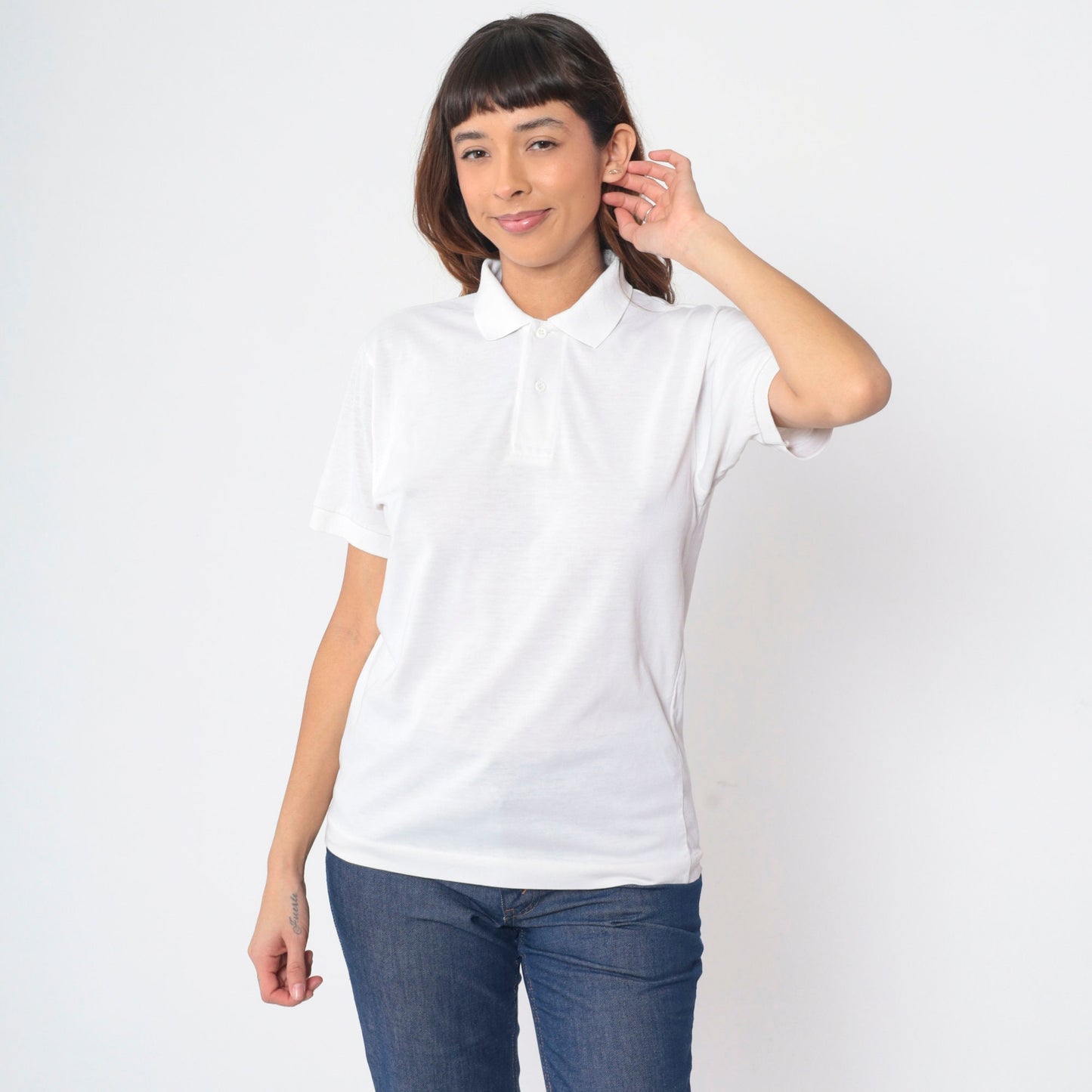80s White Cotton Polo Shirt Button-Up Short Sleeve Collared Small S