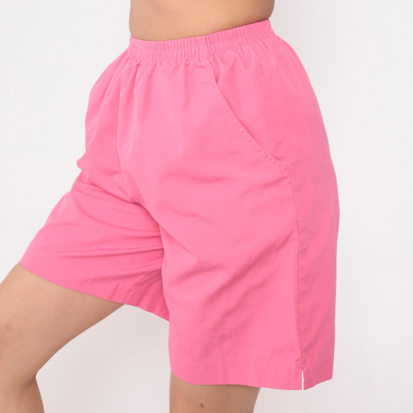 90s Bright Pink Elastic Waist Shorts High Rise Bermuda Small