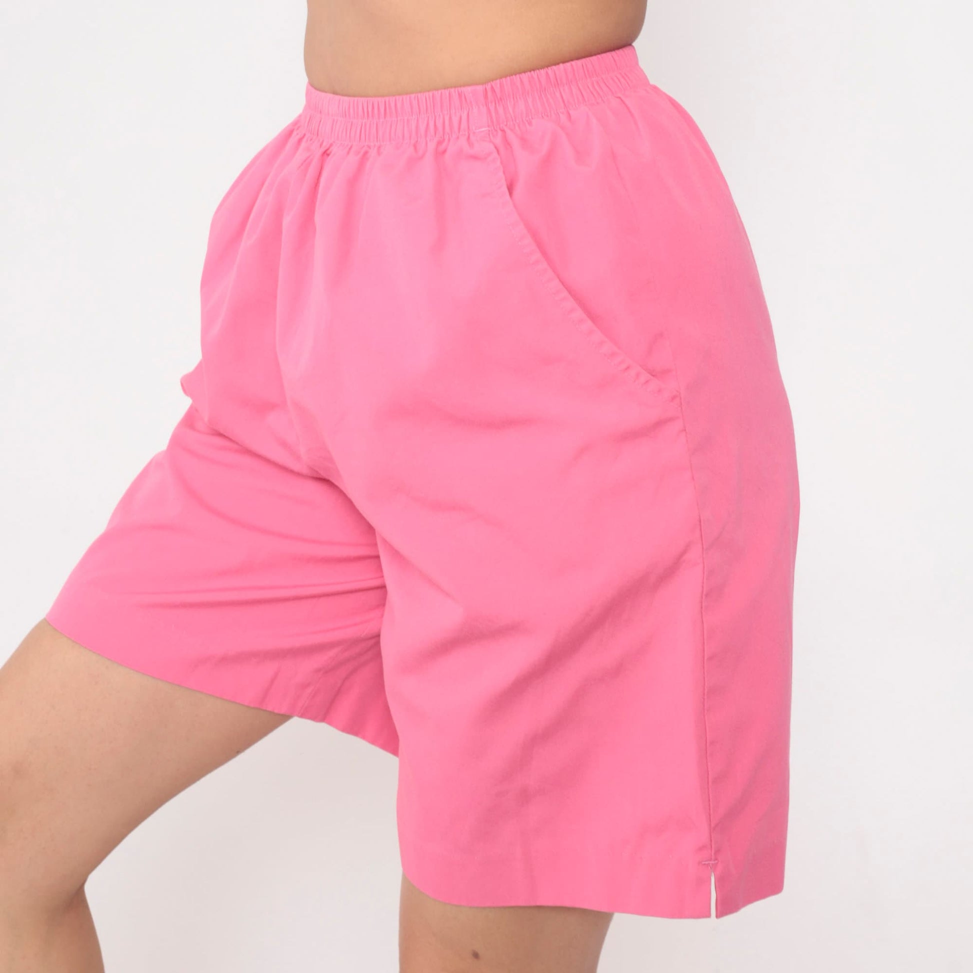 90s Bright Pink Elastic Waist Shorts High Rise Bermuda Small