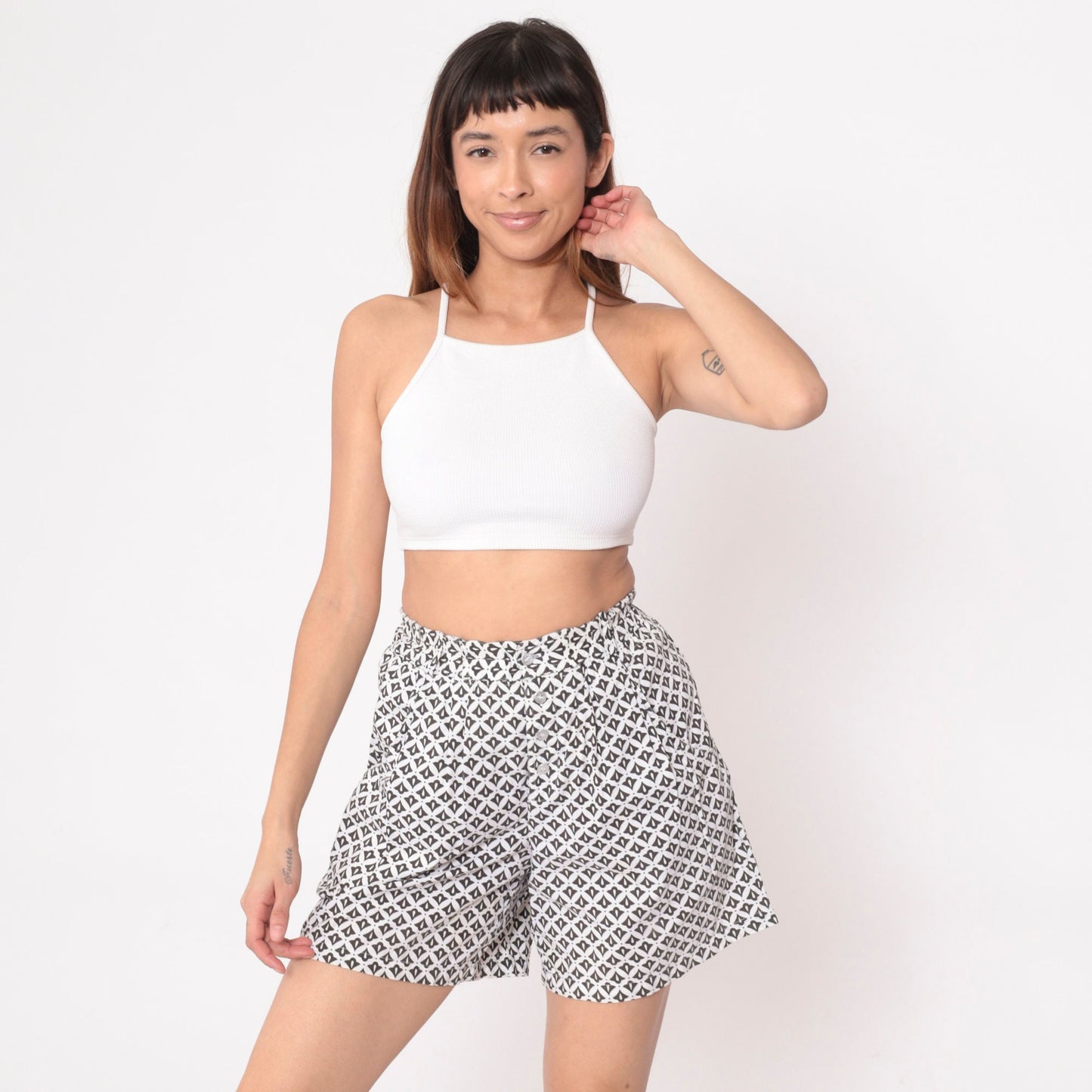90s Liz Sport Geometric Shorts Black White High-Waist Small