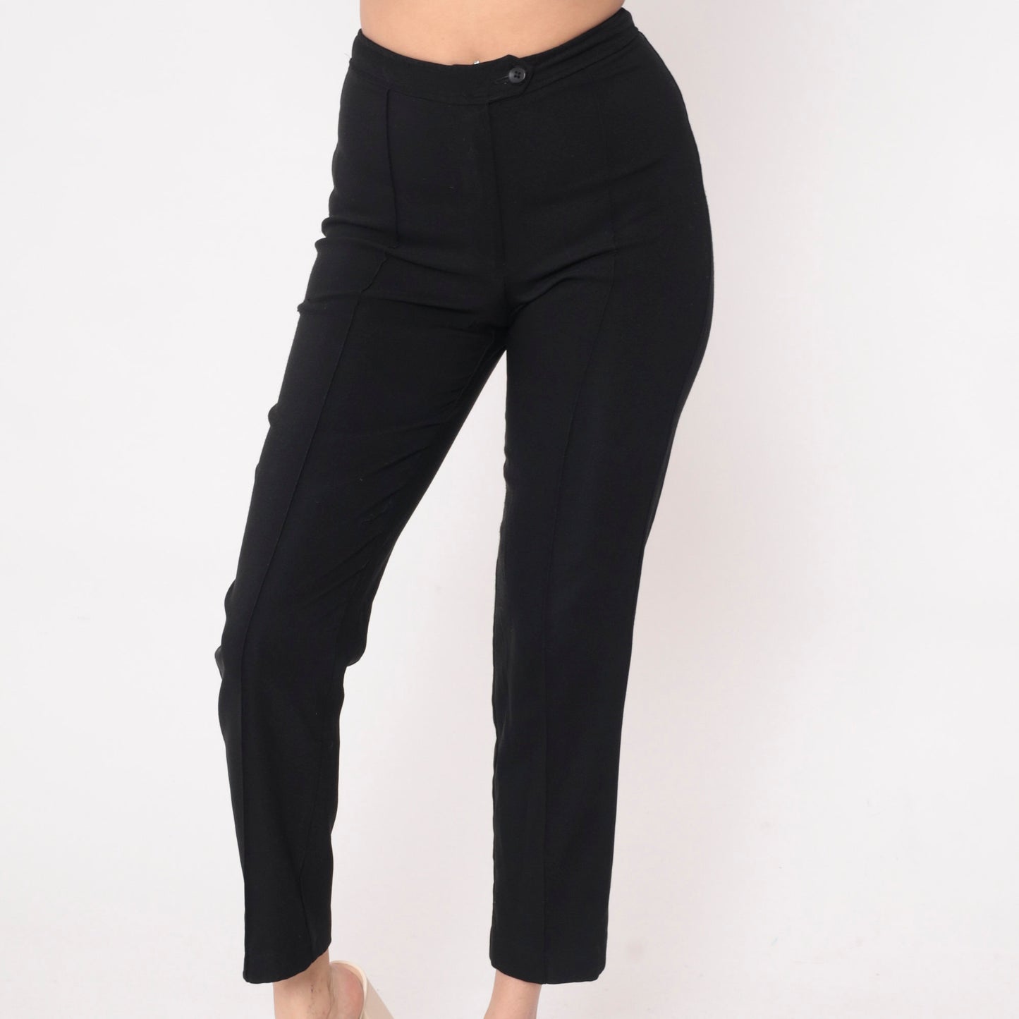 90s Black High-Waisted Tapered Trousers Crease Front Small 4