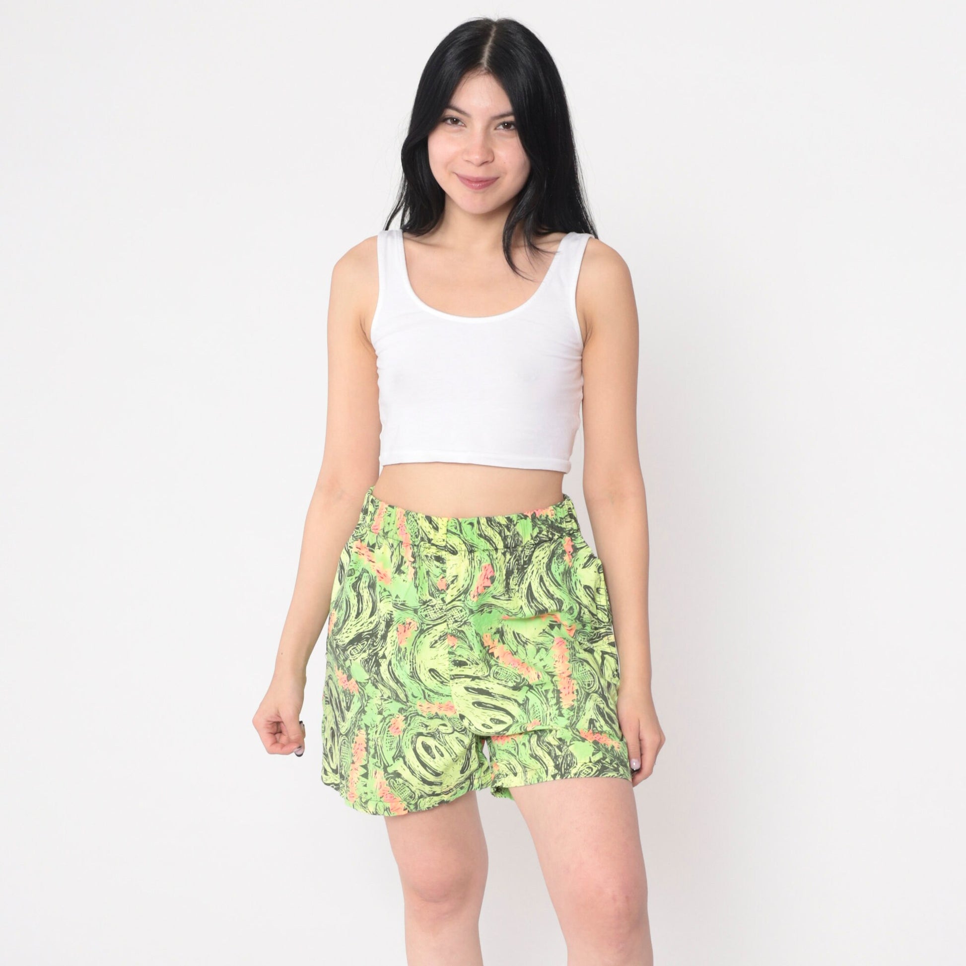 80s California Baggyz Neon Shorts Abstract Alien Print High Waist Medium