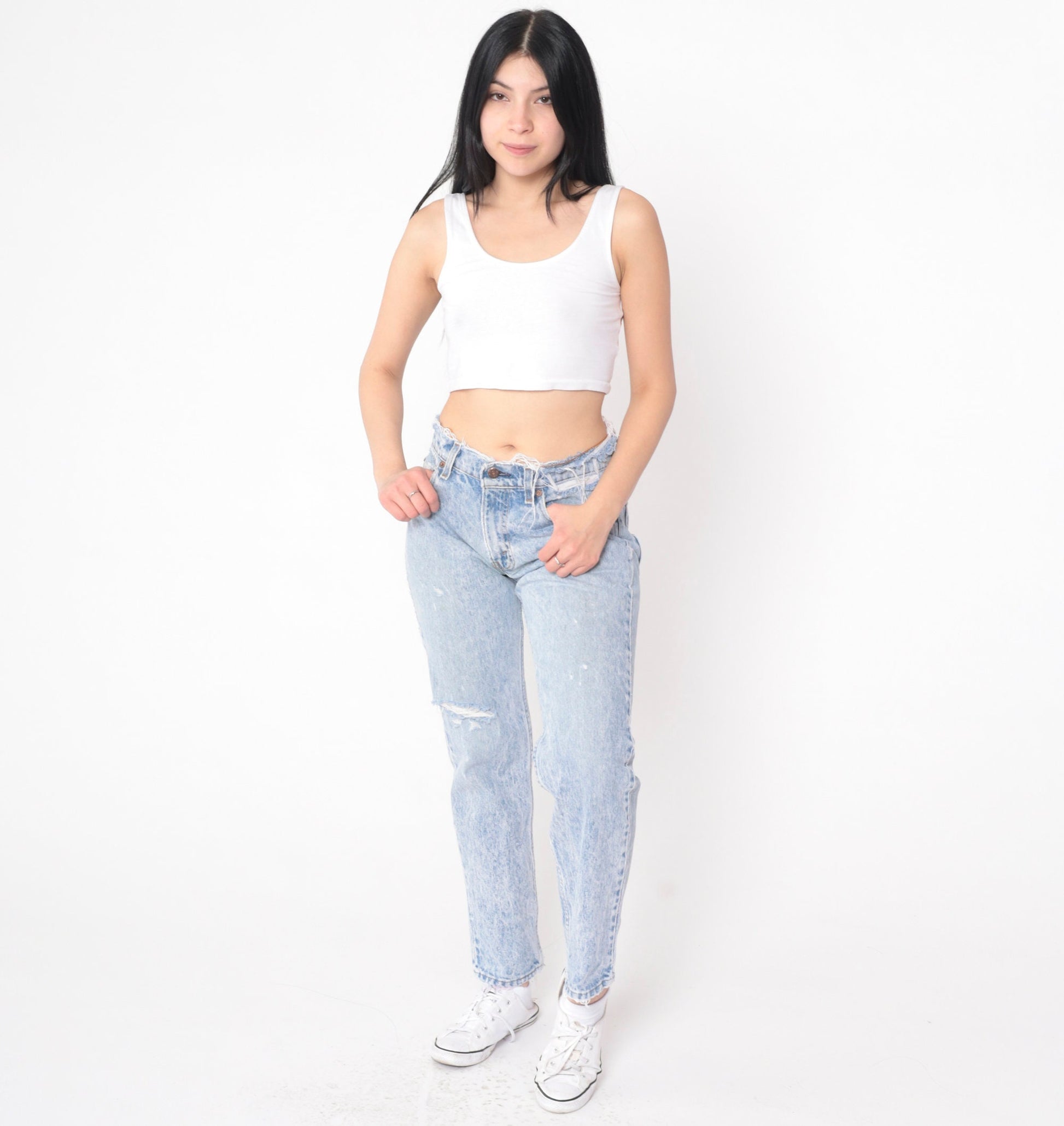 80s Levi's Acid Wash Distressed Slim Straight Jeans Small