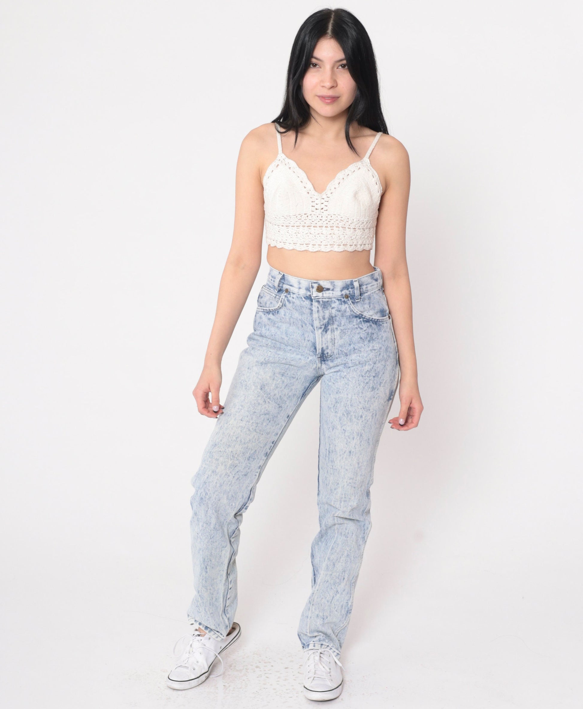 80s Acid Wash High Waist Tapered Jeans Blue Denim Small