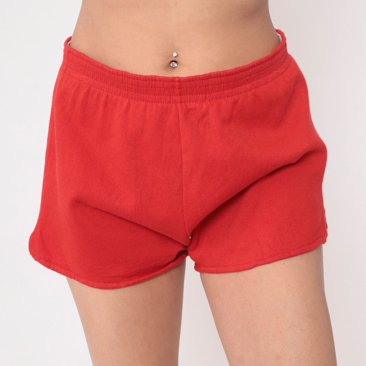 80s Red Gym Shorts High Waist Elastic Athletic Shorts Medium