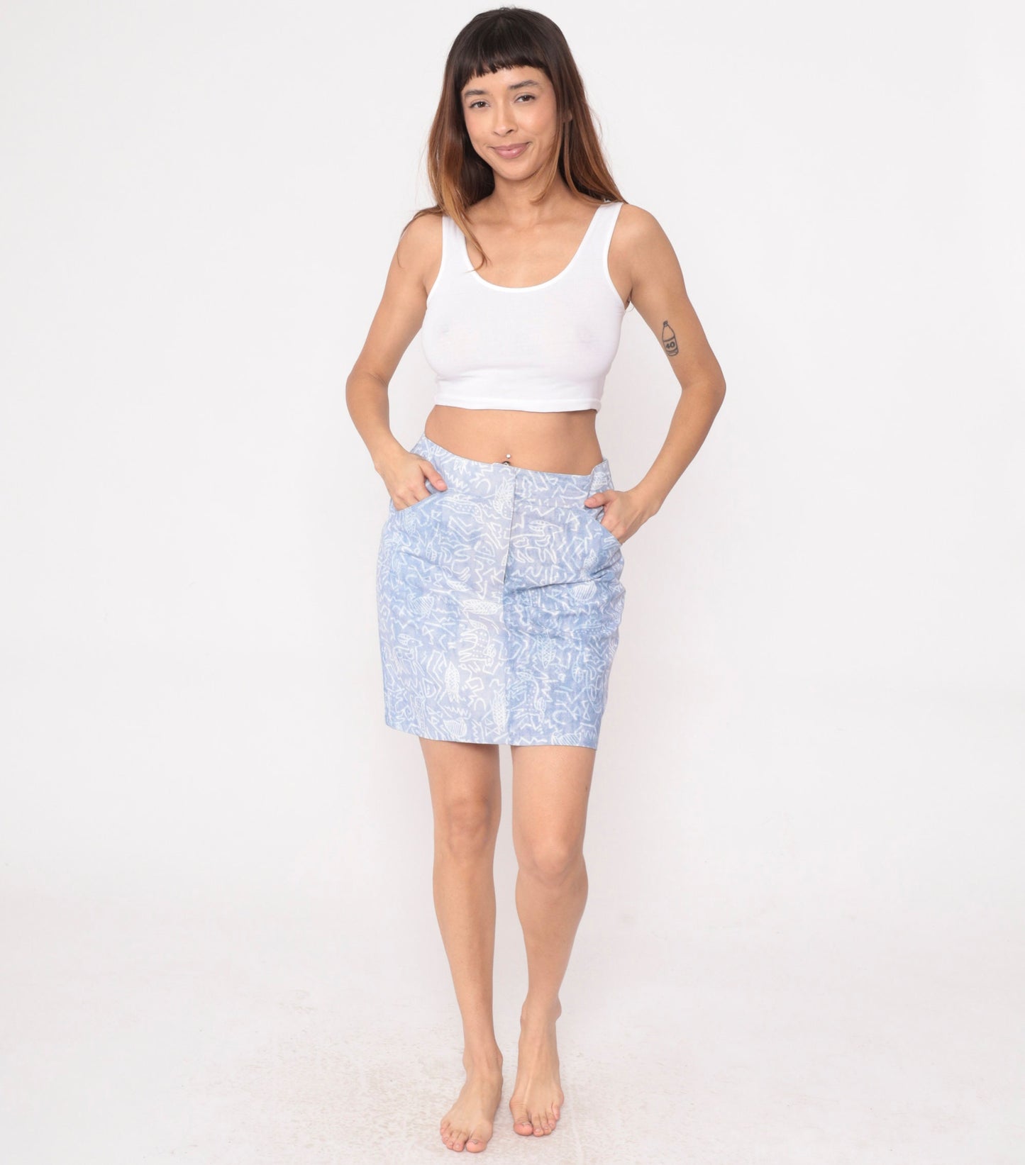 90s Petroglyph Animal Print Mini Skirt Blue High Waisted Medium