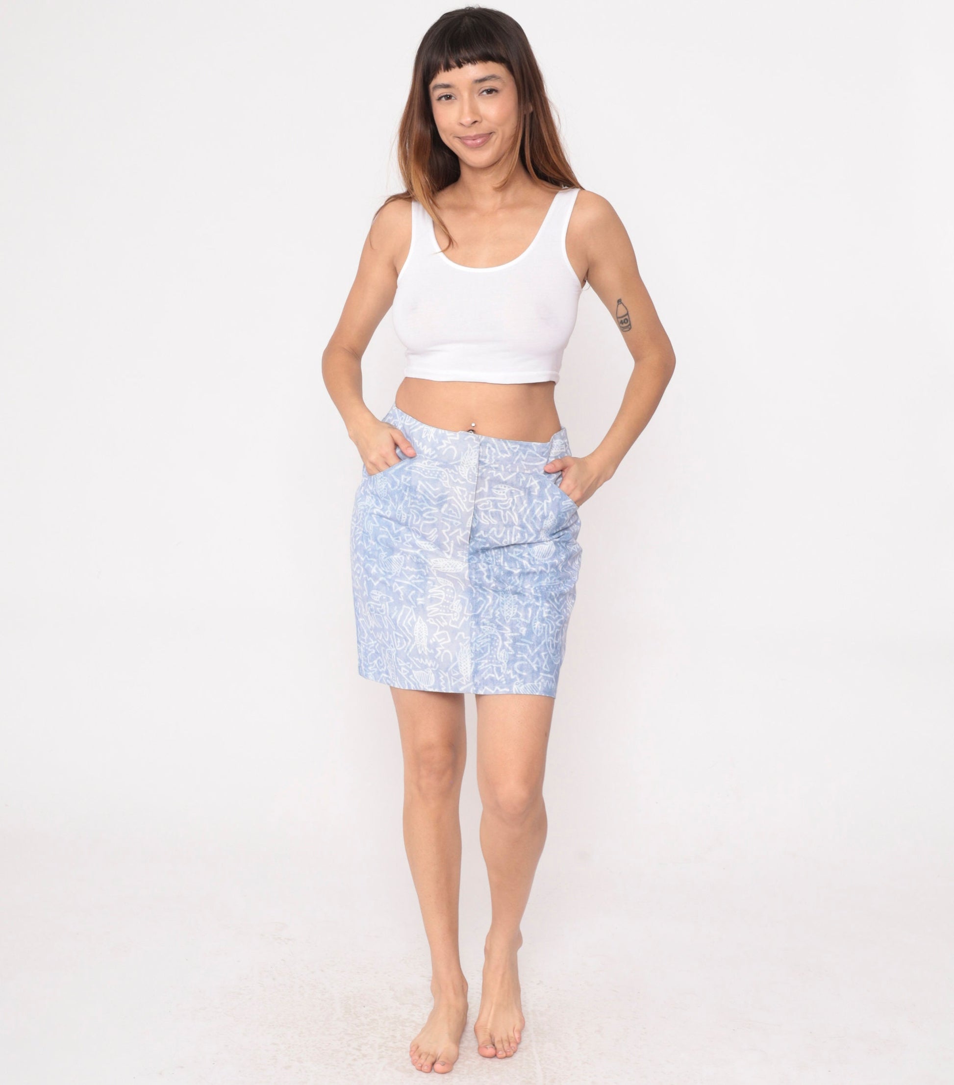 90s Petroglyph Animal Print Mini Skirt Blue High Waisted Medium