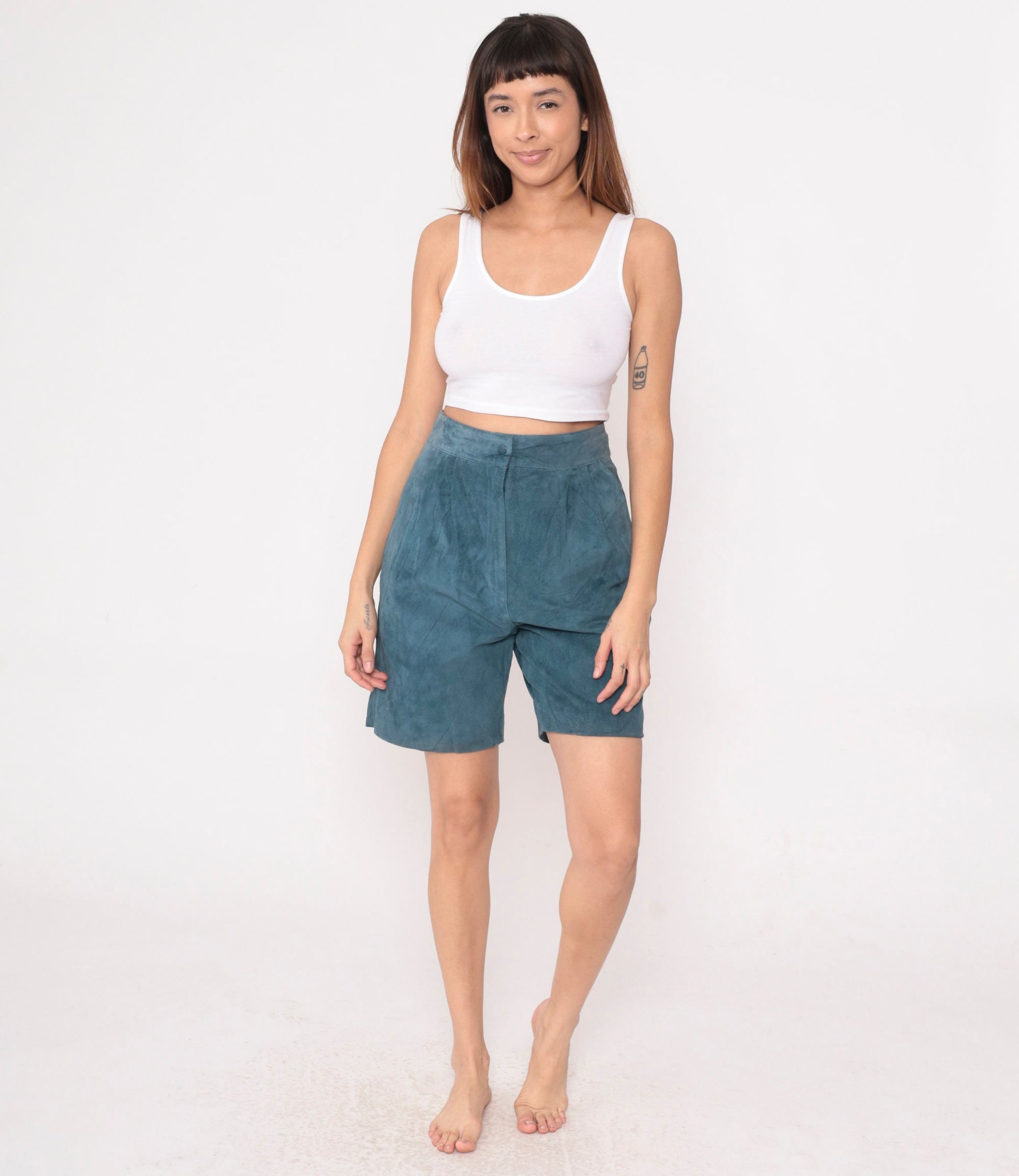 80s Blue Suede High-Waisted Shorts Pleated Front Small