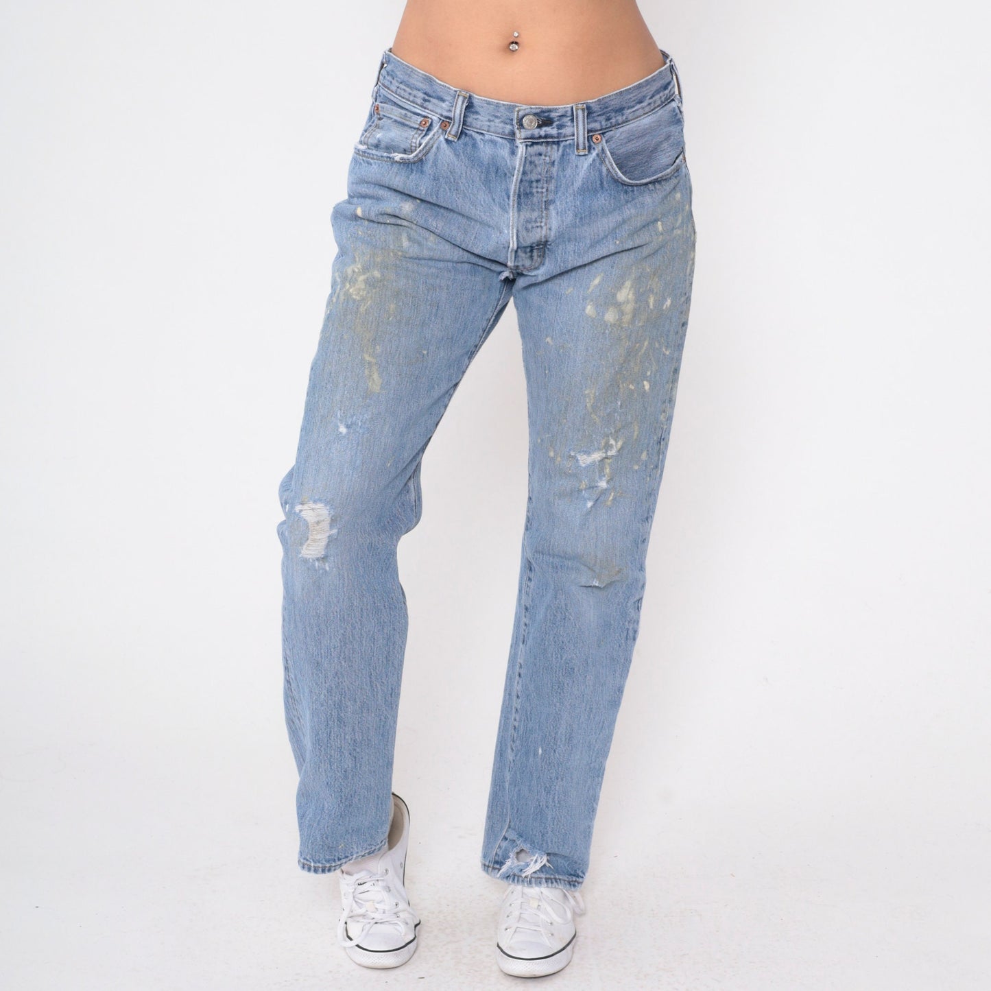 Levis 501 Distressed Paint Splatter Jeans 34x32 Straight Leg Button Fly 90s