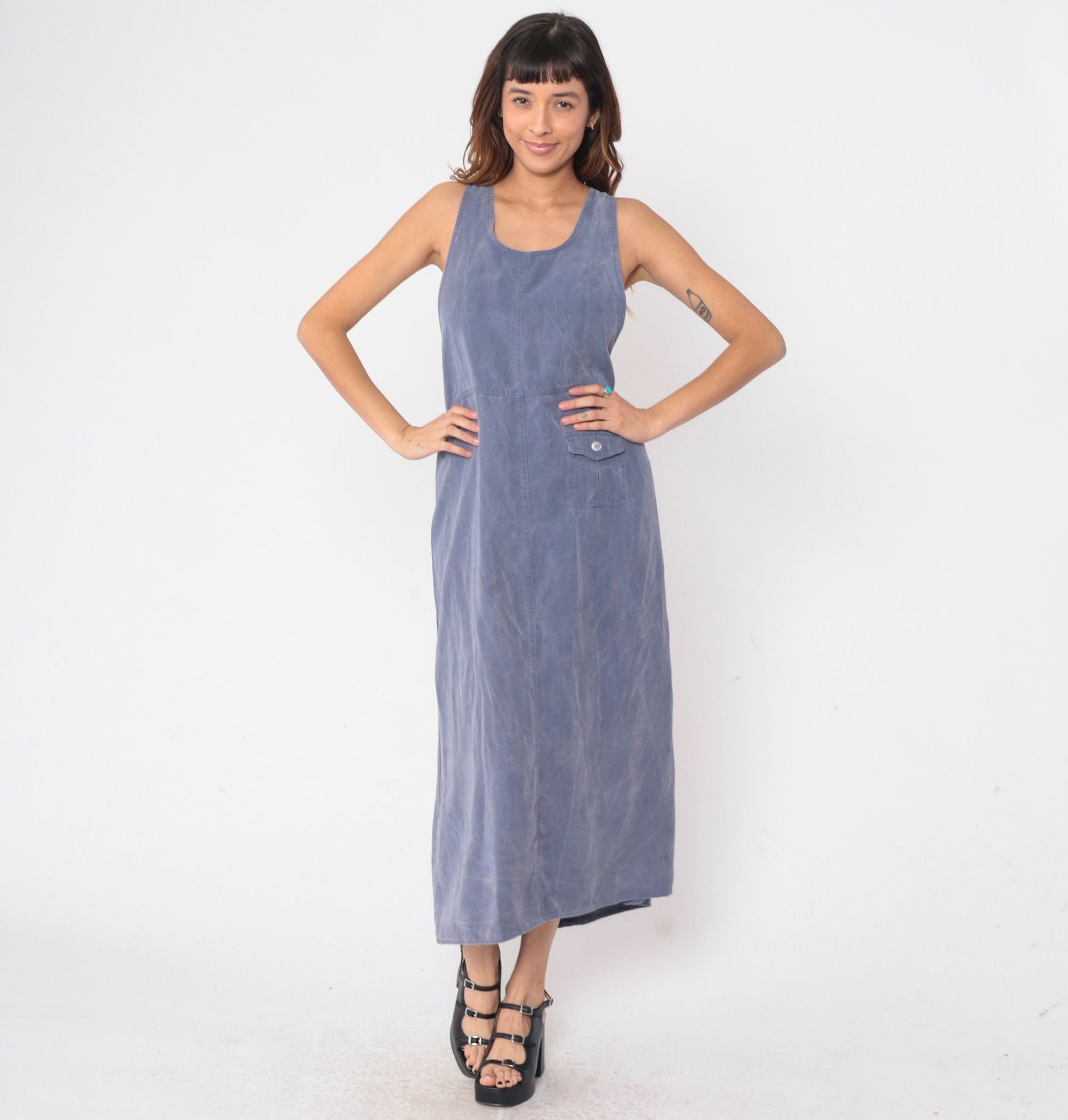 90s St. Johns Bay Purple Jumper Dress Criss Cross Open Back Maxi Large